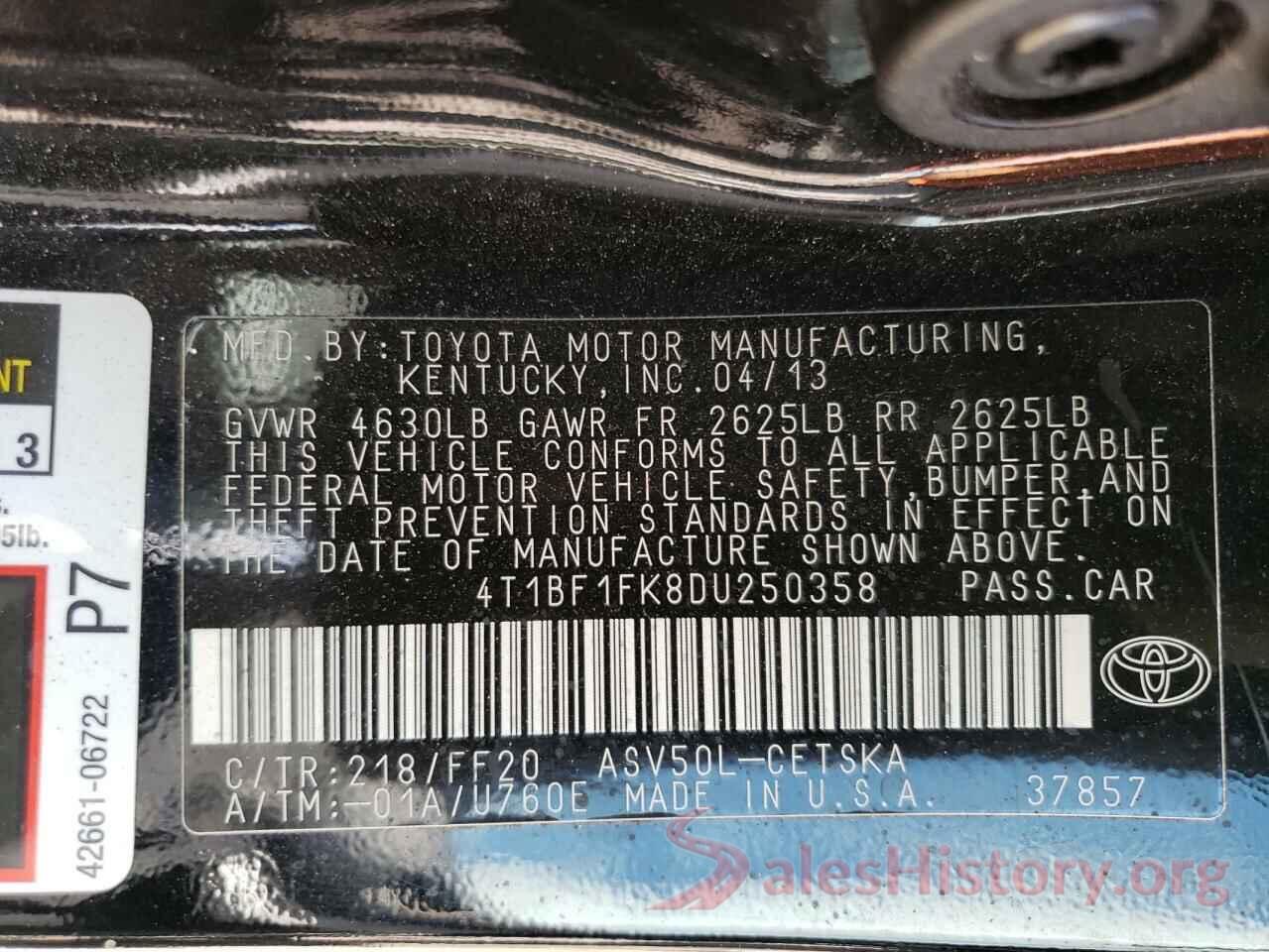 4T1BF1FK8DU250358 2013 TOYOTA CAMRY