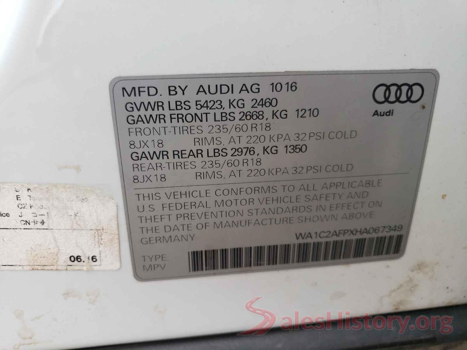 WA1C2AFPXHA067349 2017 AUDI Q5