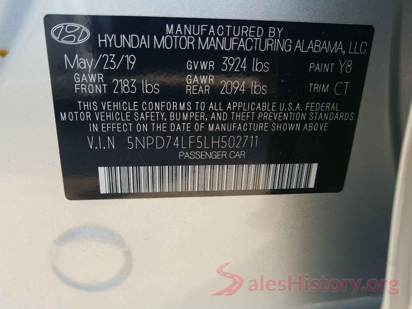 5NPD74LF5LH502711 2020 HYUNDAI ELANTRA