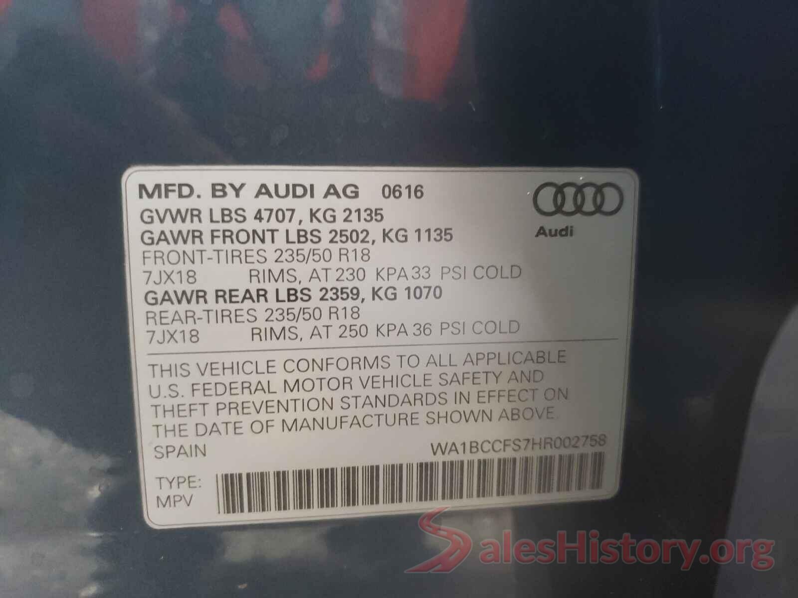 WA1BCCFS7HR002758 2017 AUDI Q3