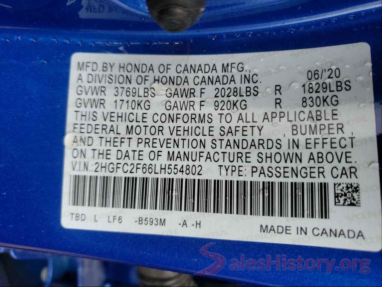 2HGFC2F66LH554802 2020 HONDA CIVIC