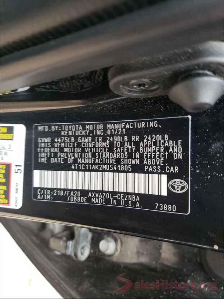 4T1C11AK2MU541805 2021 TOYOTA CAMRY