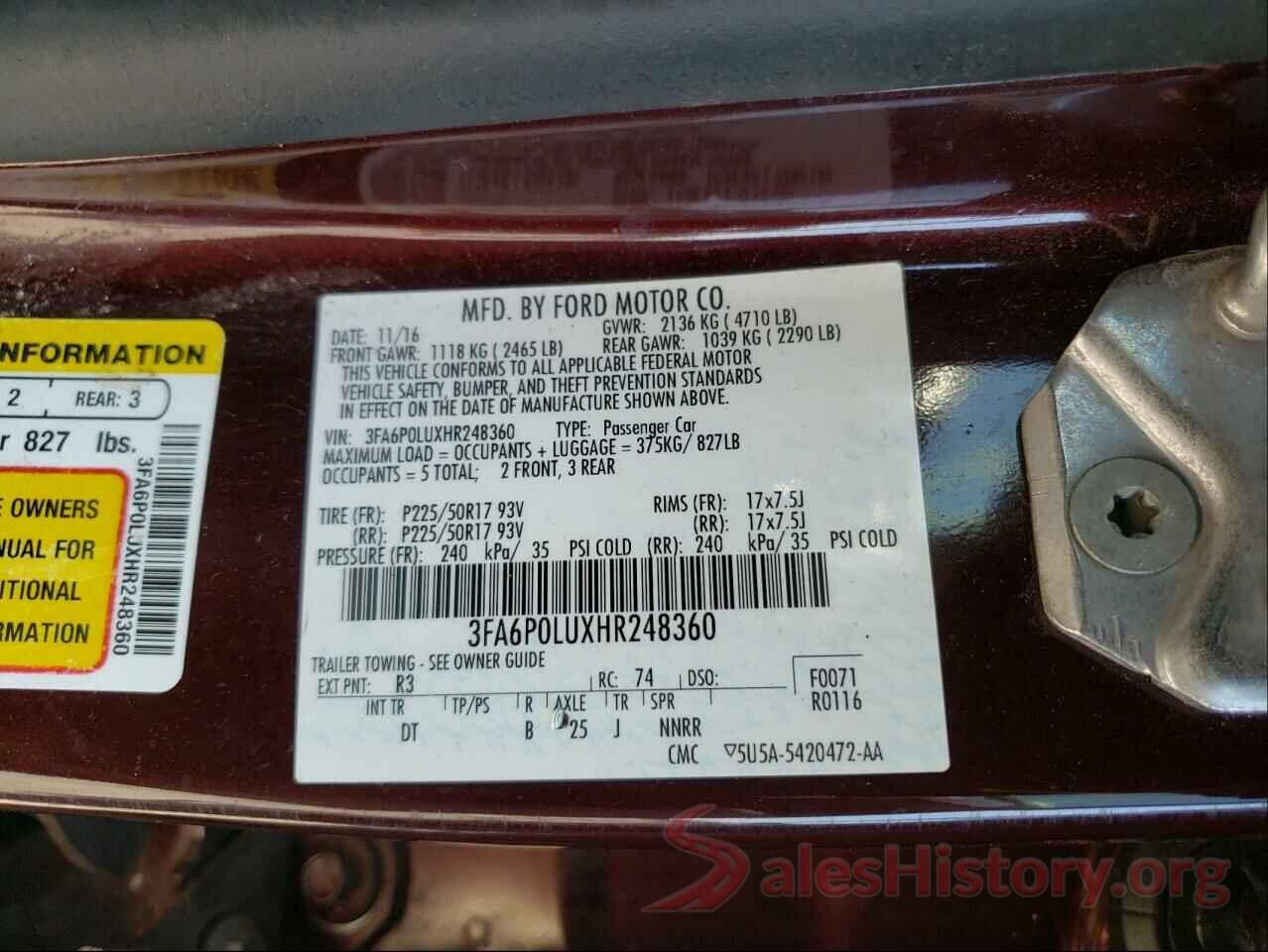 3FA6P0LUXHR248360 2017 FORD FUSION