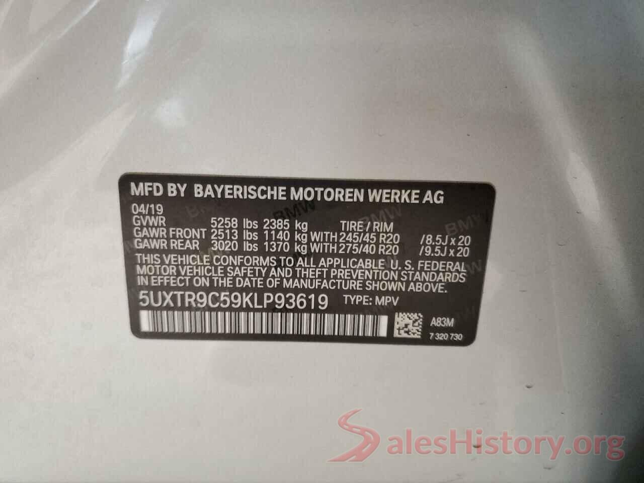 5UXTR9C59KLP93619 2019 BMW X3