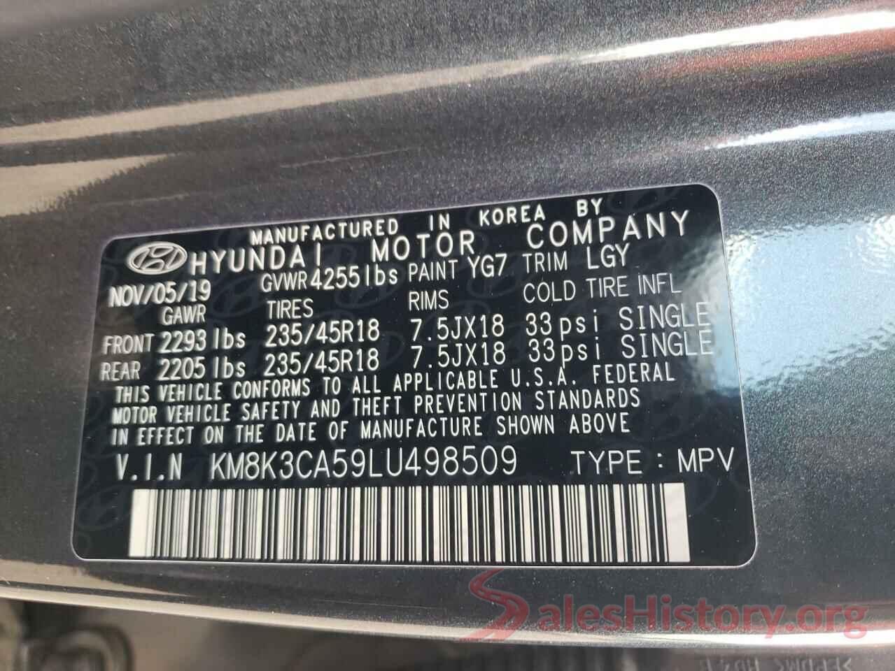 KM8K3CA59LU498509 2020 HYUNDAI KONA