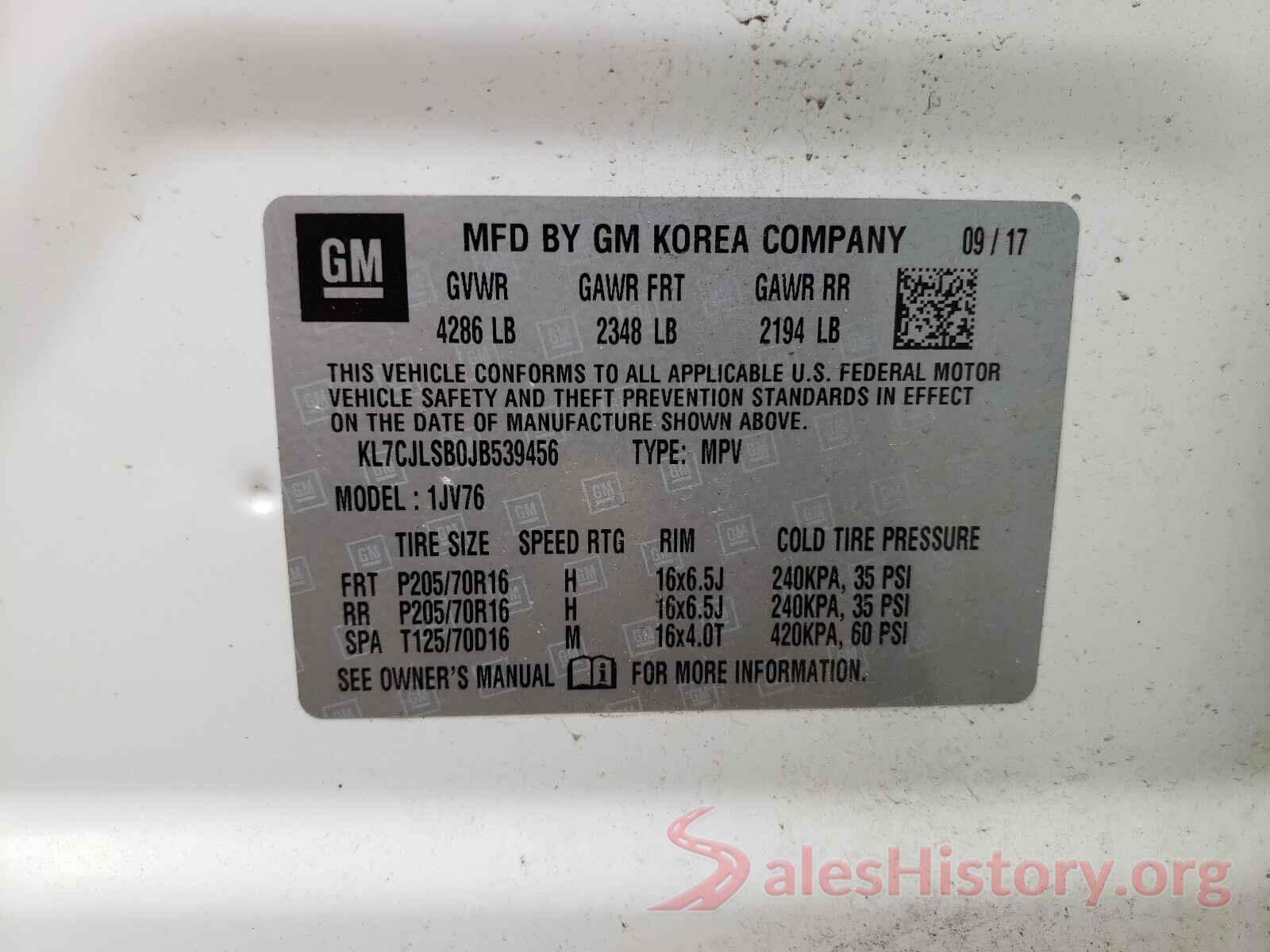 KL7CJLSB0JB539456 2018 CHEVROLET TRAX