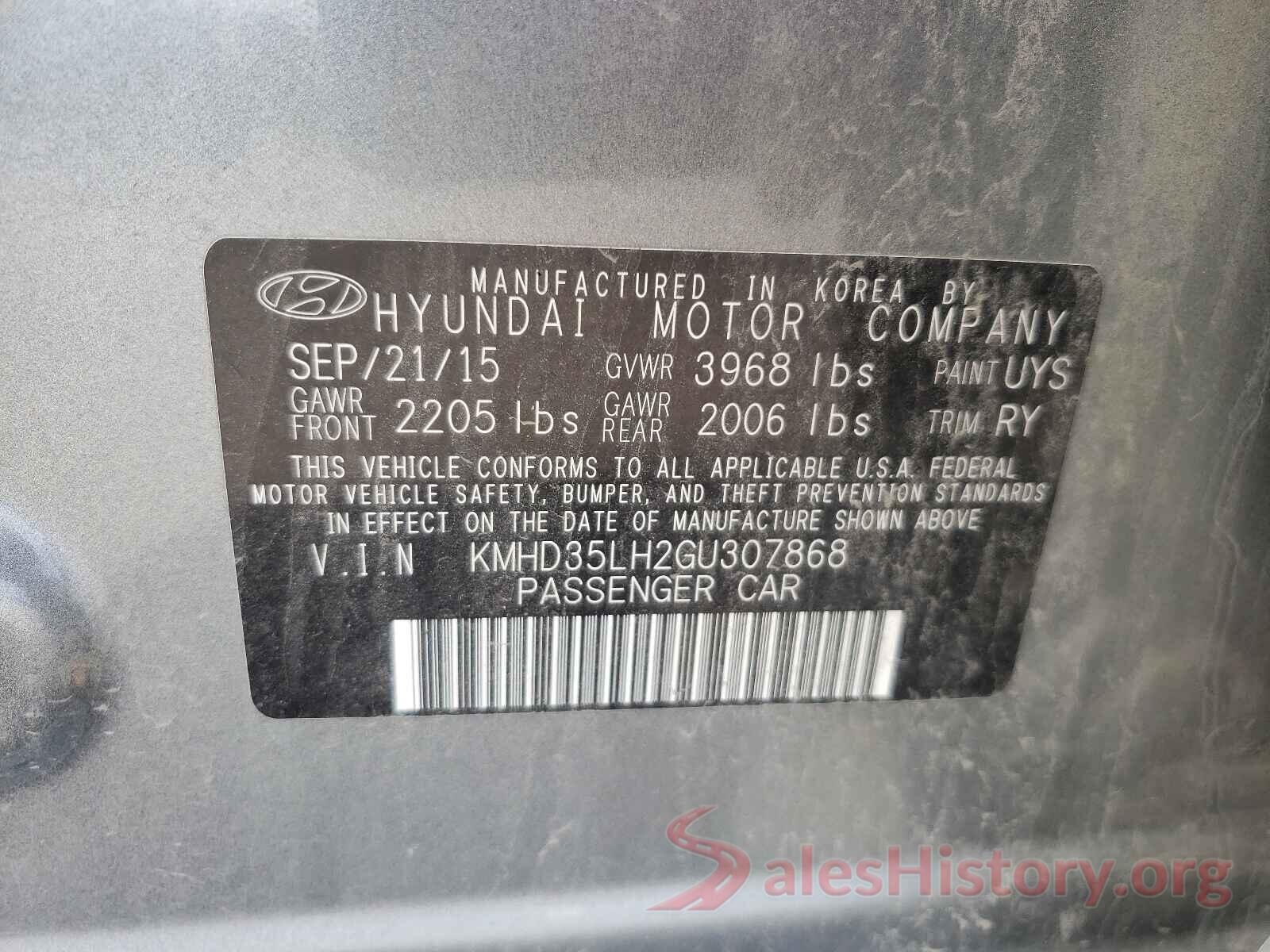 KMHD35LH2GU307868 2016 HYUNDAI ELANTRA