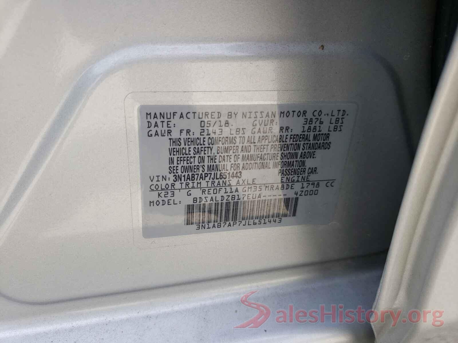 3N1AB7AP7JL651443 2018 NISSAN SENTRA