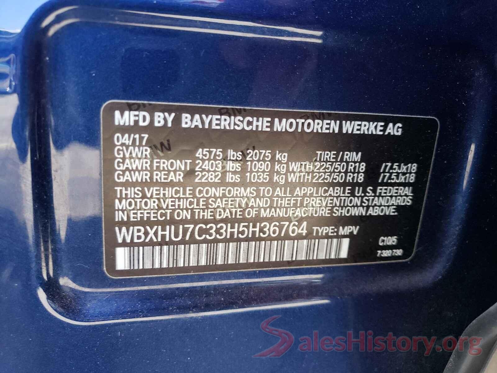 WBXHU7C33H5H36764 2017 BMW X1