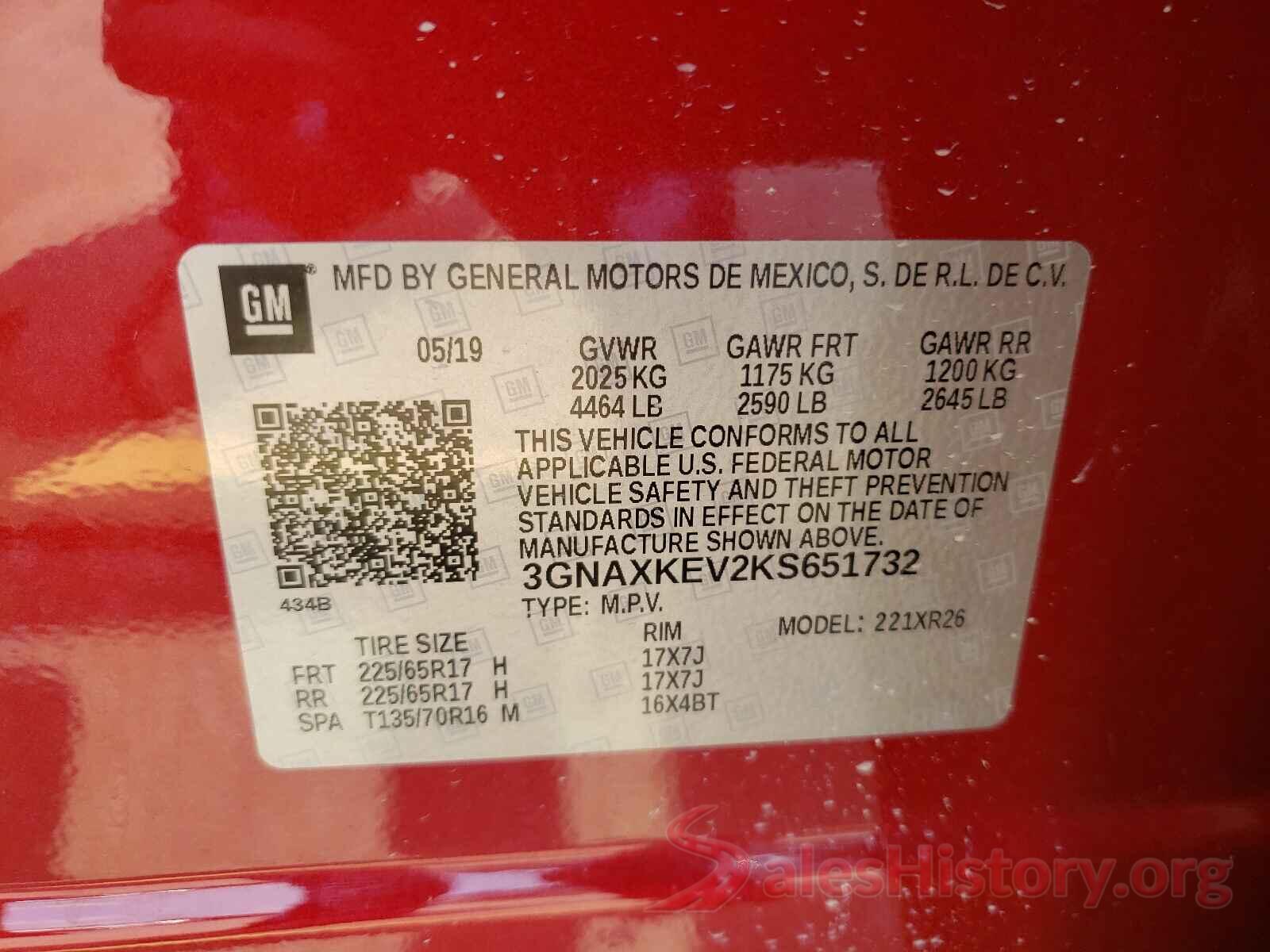 3GNAXKEV2KS651732 2019 CHEVROLET EQUINOX