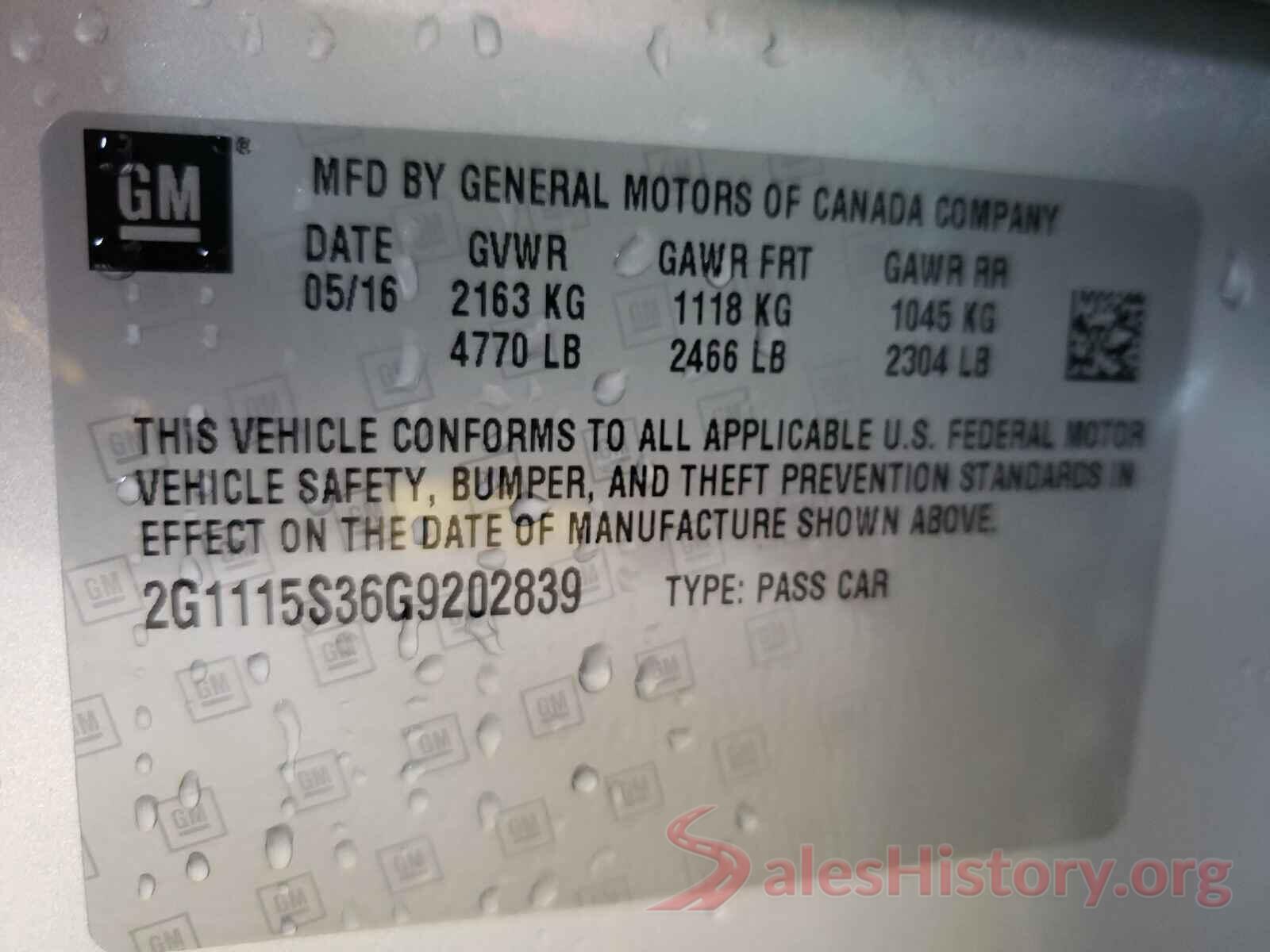 2G1115S36G9202839 2016 CHEVROLET IMPALA