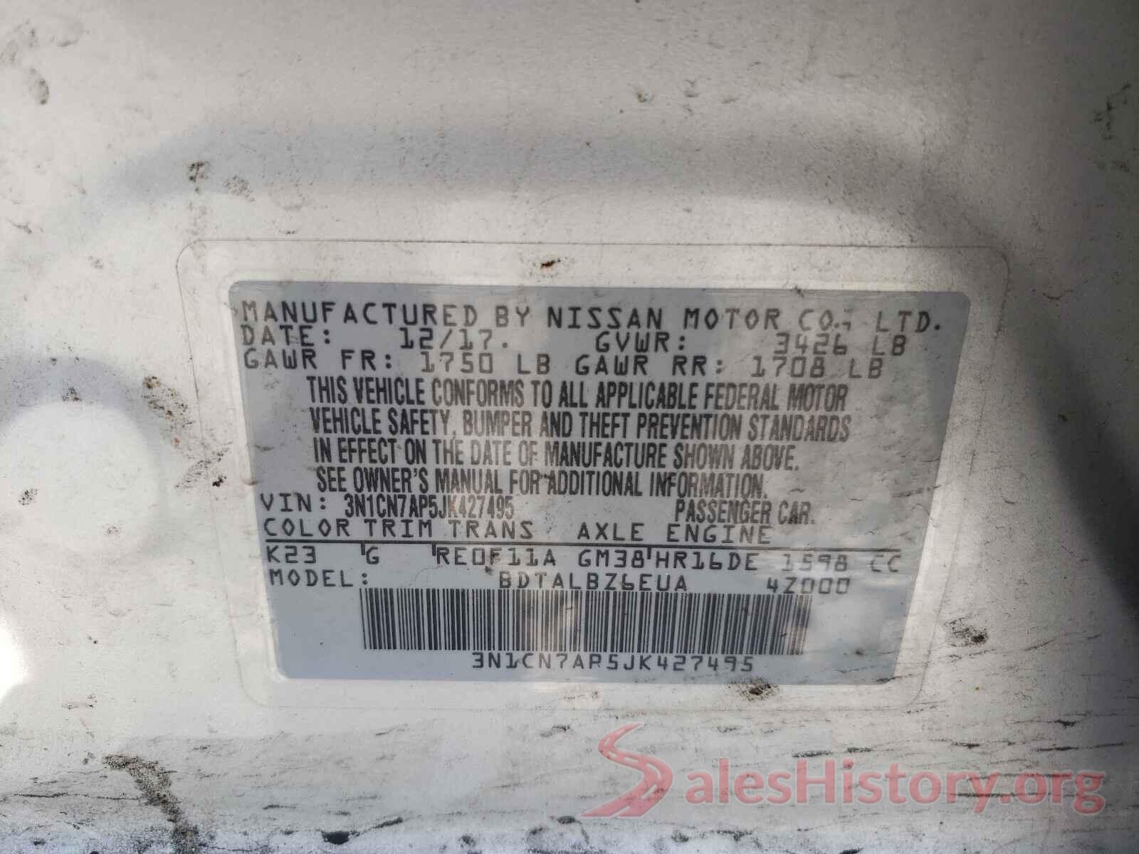 3N1CN7AP5JK427495 2018 NISSAN VERSA