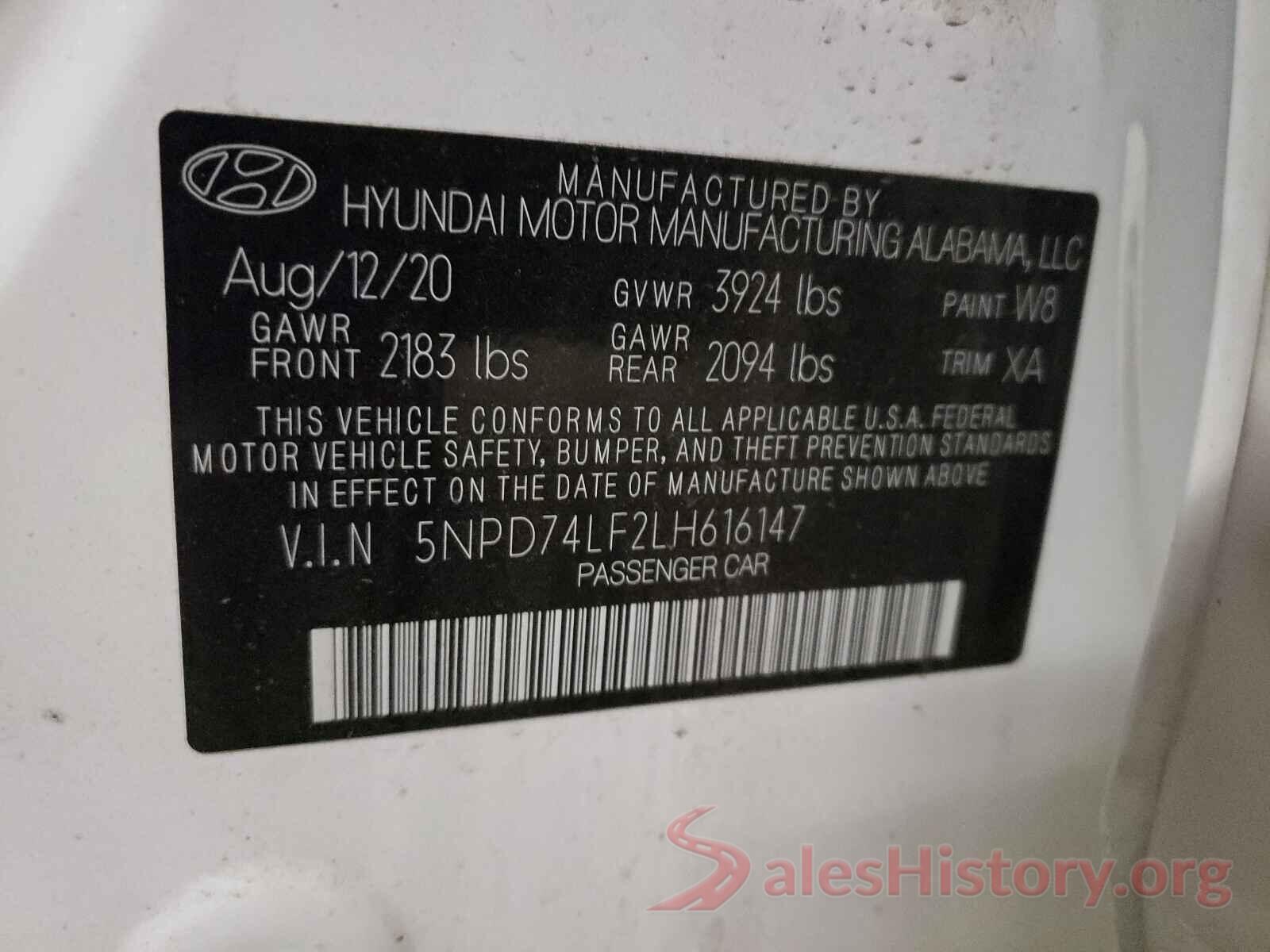 5NPD74LF2LH616147 2020 HYUNDAI ELANTRA