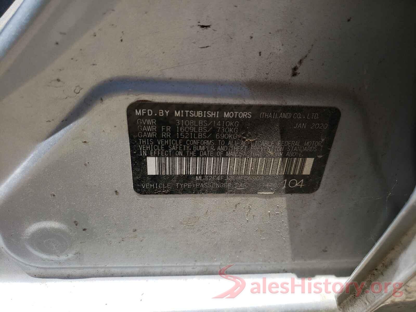 ML32F4FJ2LHF06908 2020 MITSUBISHI MIRAGE