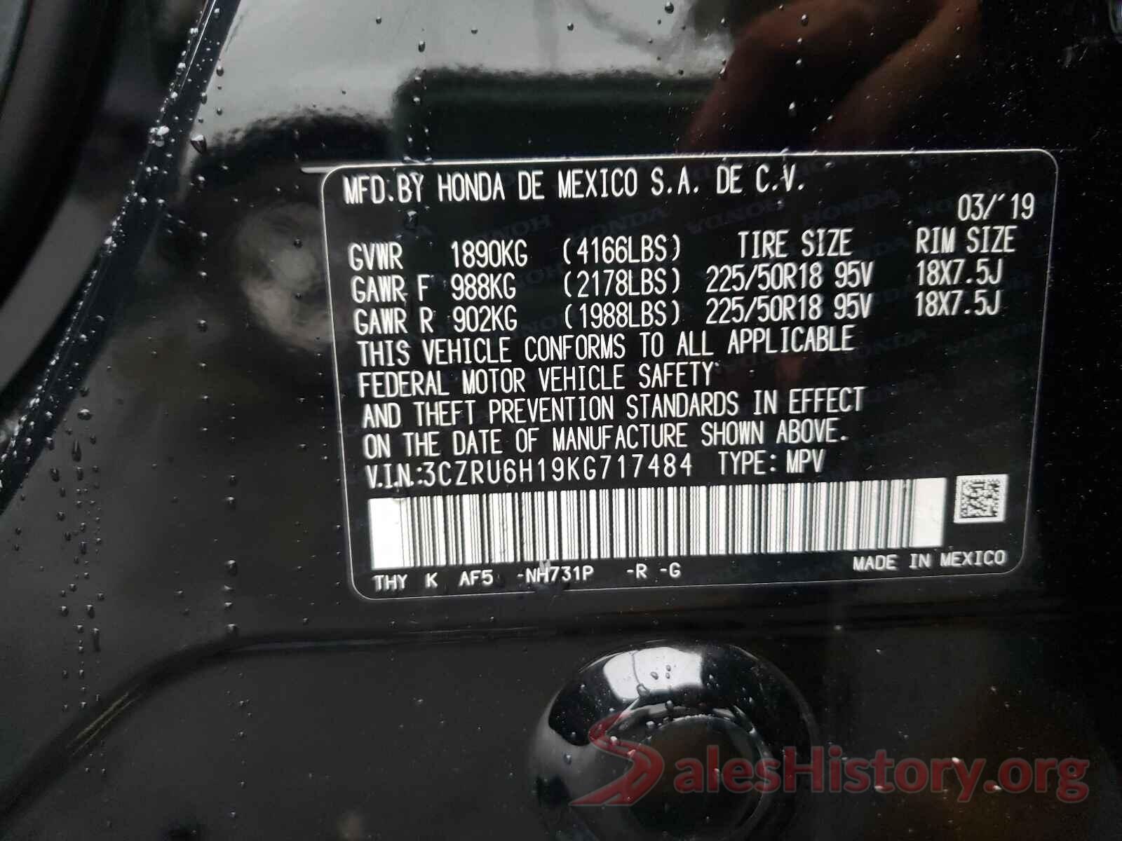 3CZRU6H19KG717484 2019 HONDA HR-V