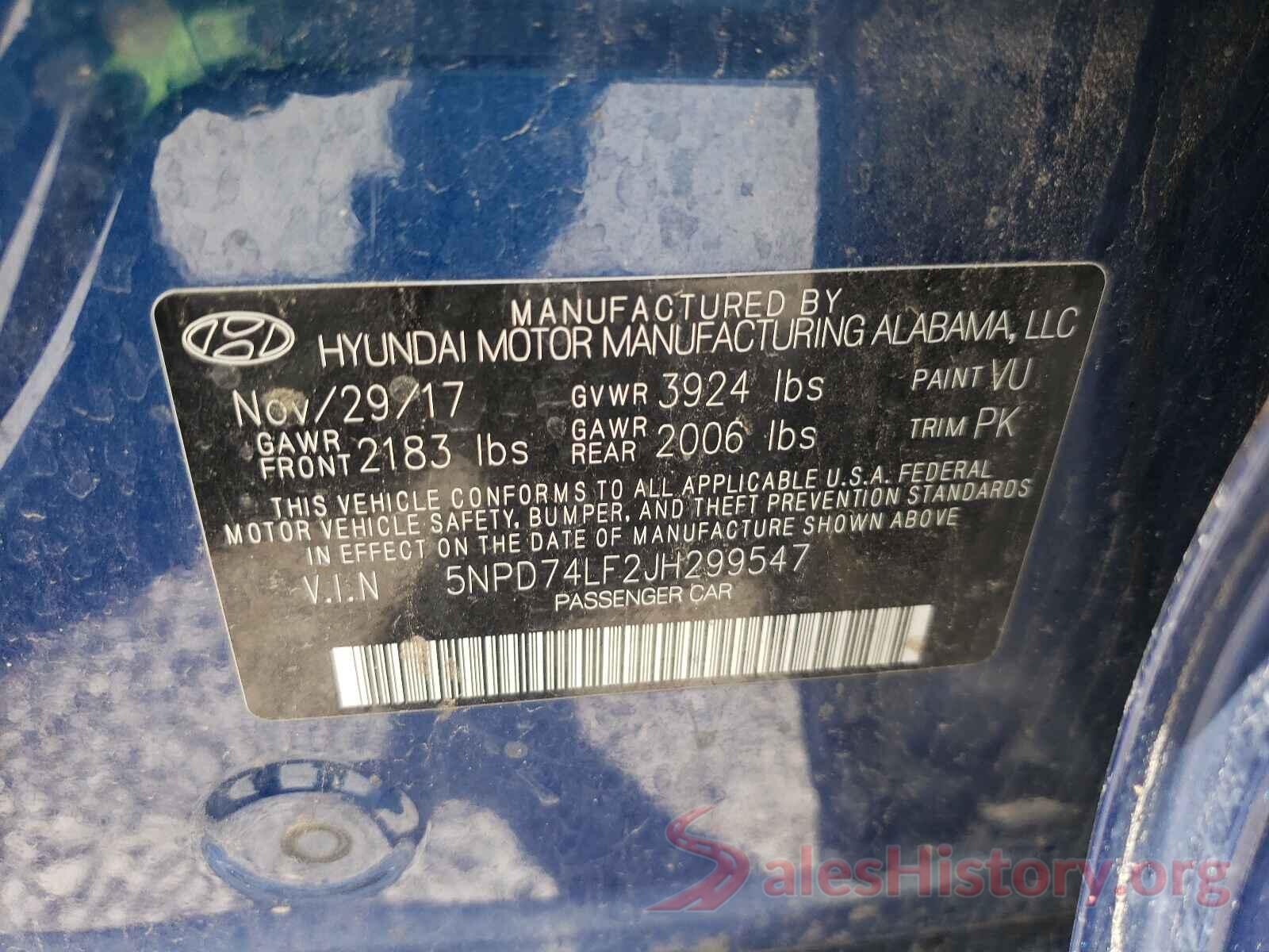 5NPD74LF2JH299547 2018 HYUNDAI ELANTRA