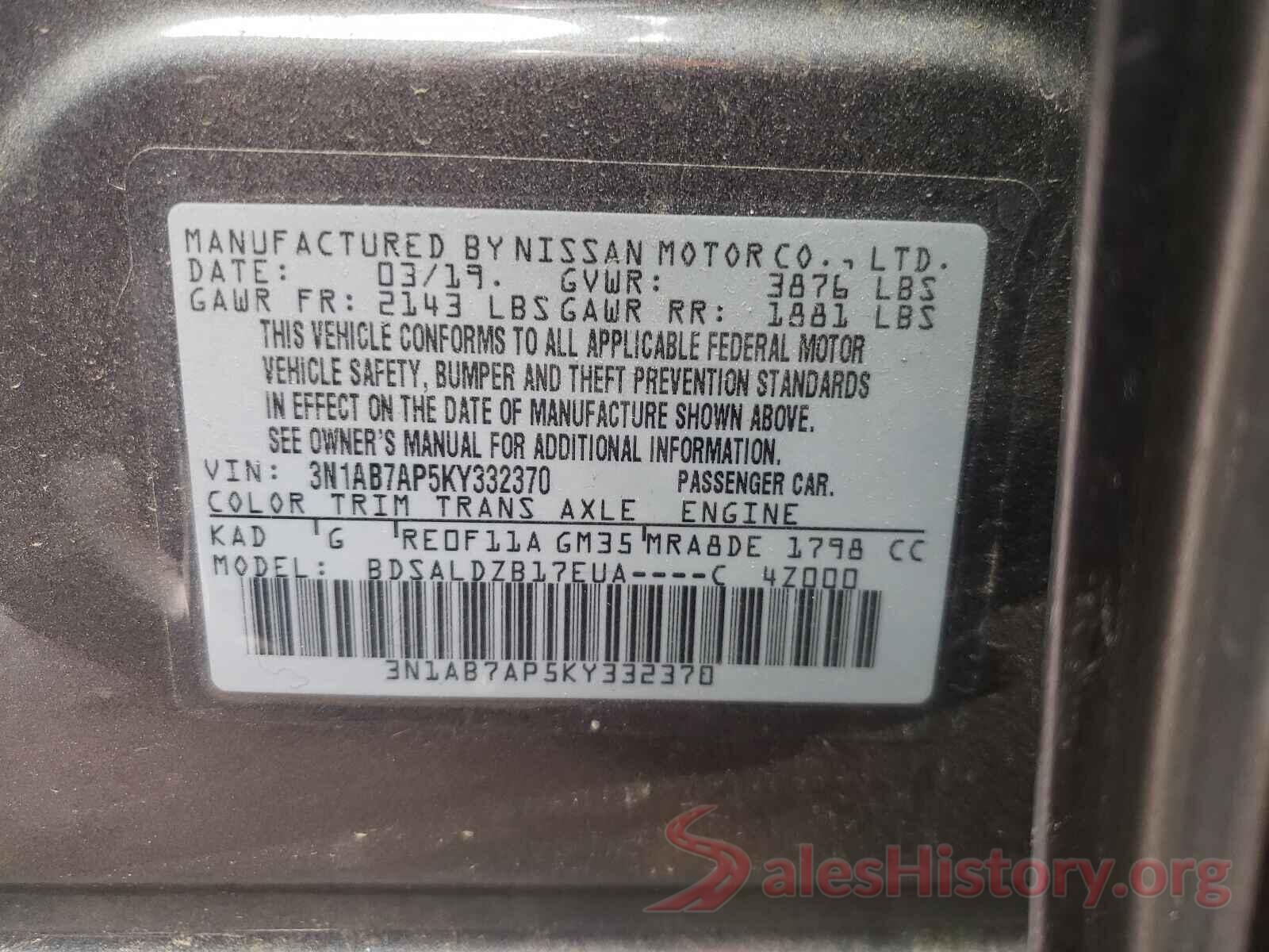 3N1AB7AP5KY332370 2019 NISSAN SENTRA