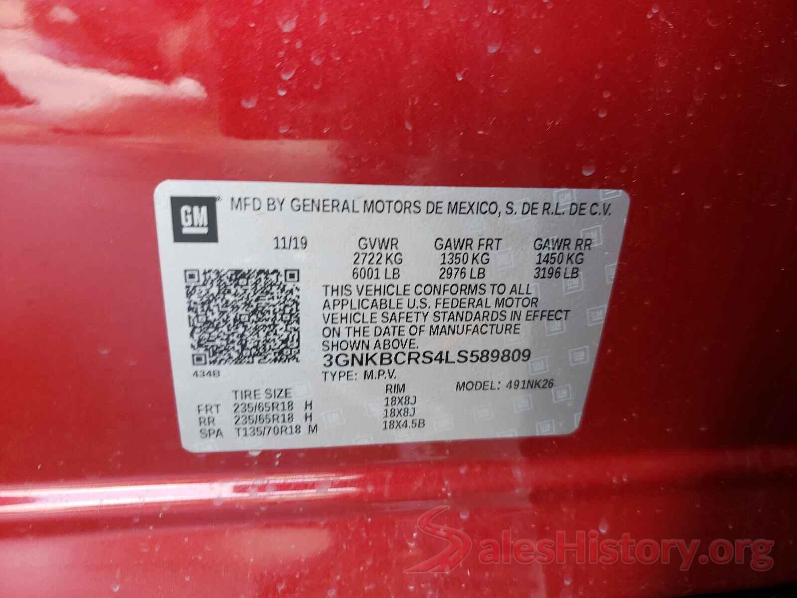 3GNKBCRS4LS589809 2020 CHEVROLET BLAZER