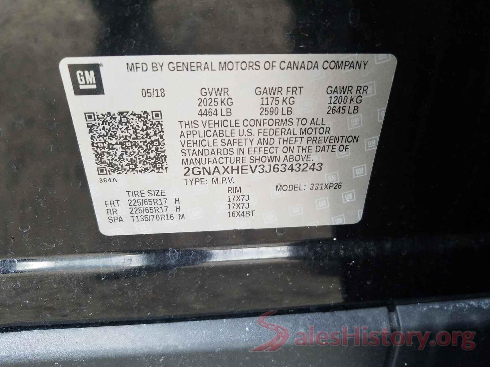 2GNAXHEV3J6343243 2018 CHEVROLET EQUINOX