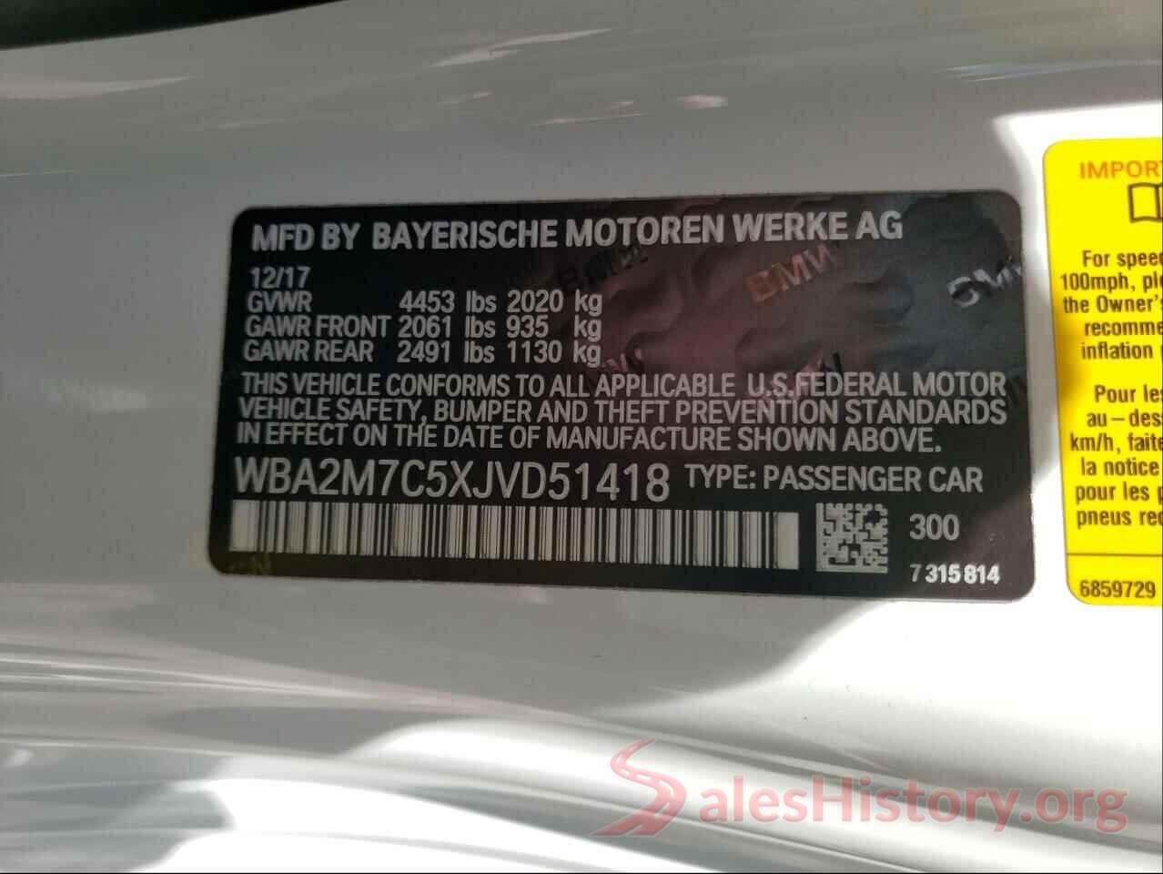 WBA2M7C5XJVD51418 2018 BMW 2 SERIES