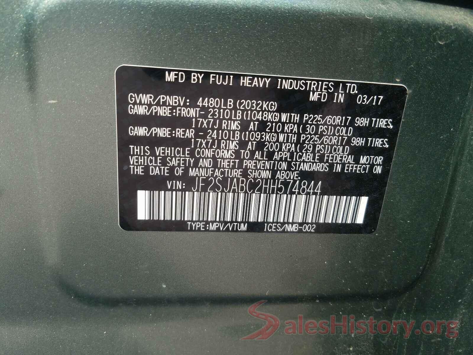 JF2SJABC2HH574844 2017 SUBARU FORESTER