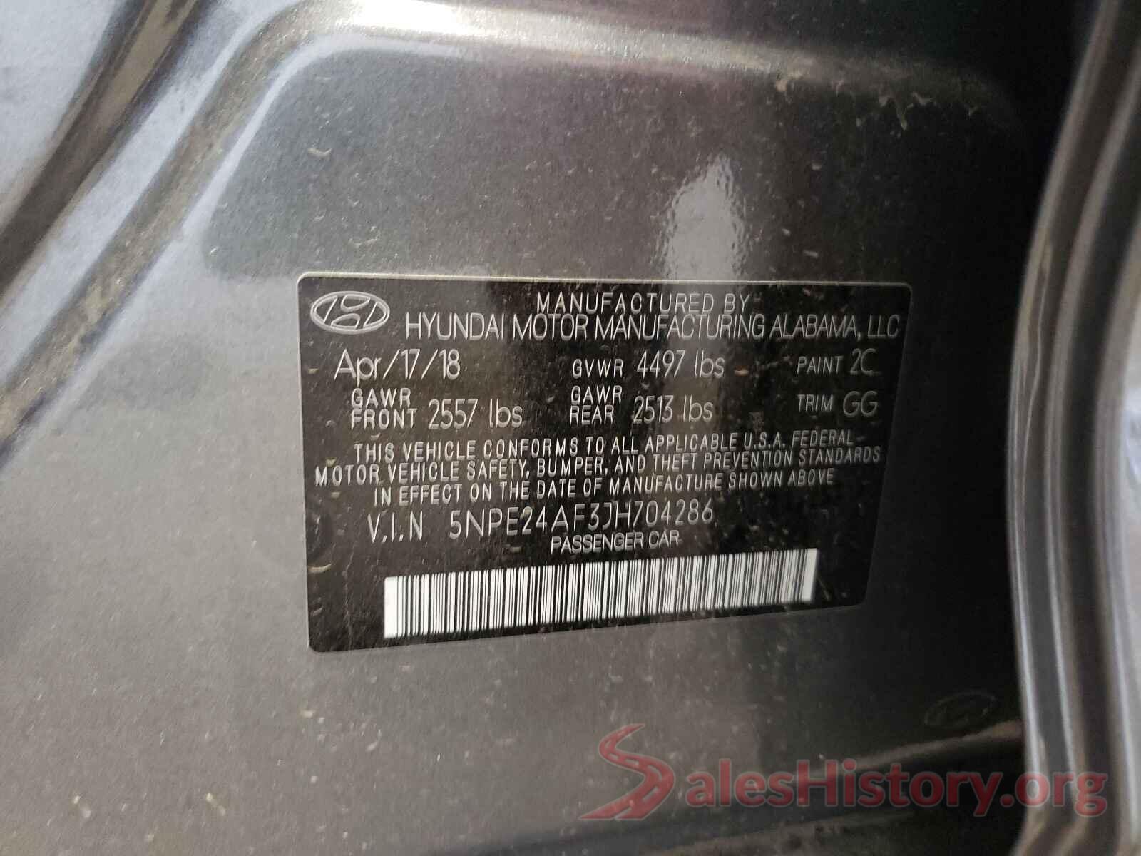 5NPE24AF3JH704286 2018 HYUNDAI SONATA