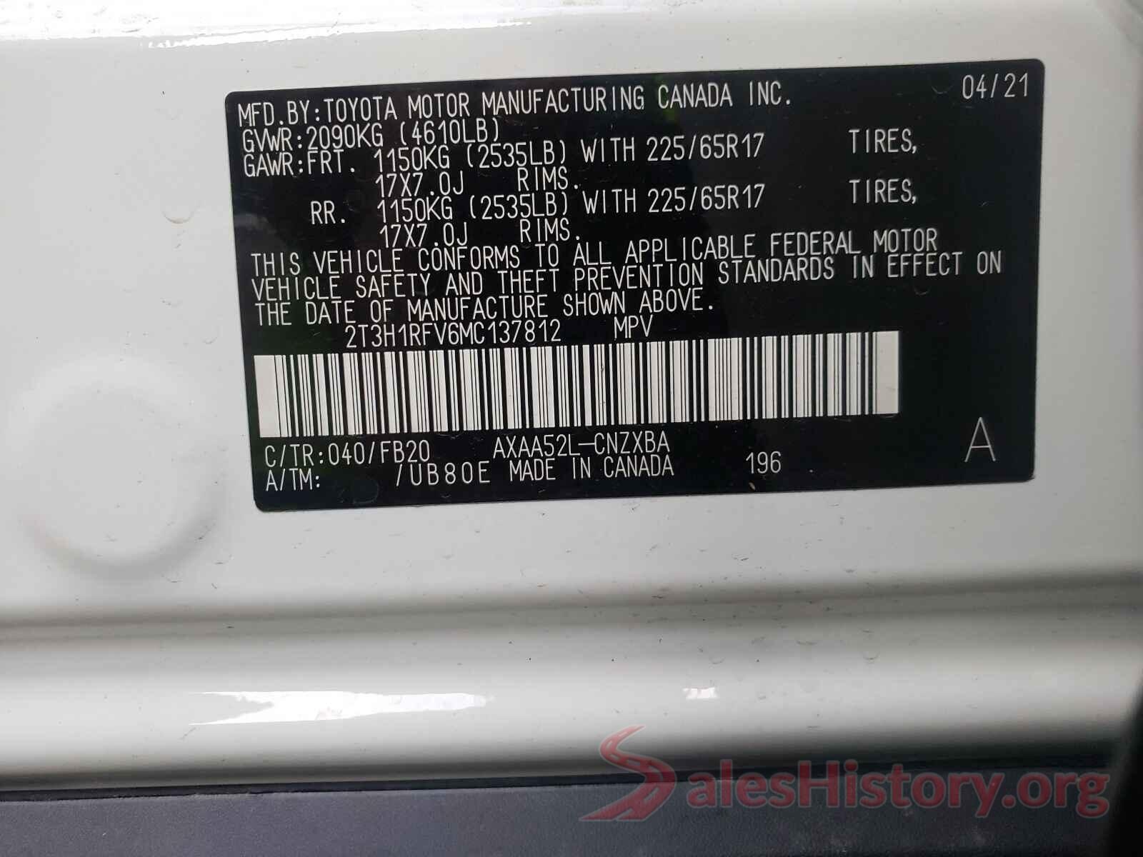 2T3H1RFV6MC137812 2021 TOYOTA RAV4