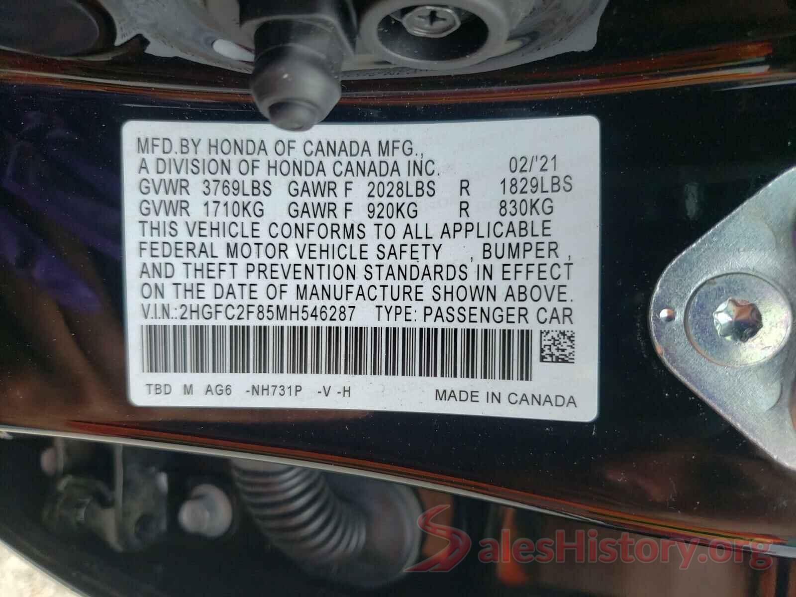 2HGFC2F85MH546287 2021 HONDA CIVIC