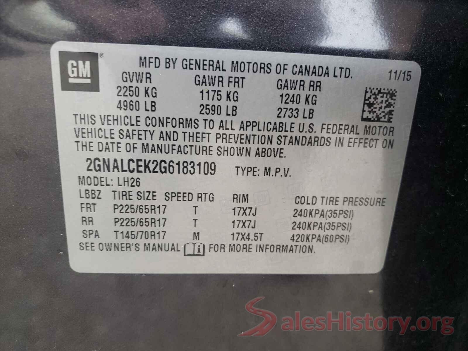 2GNALCEK2G6183109 2016 CHEVROLET EQUINOX