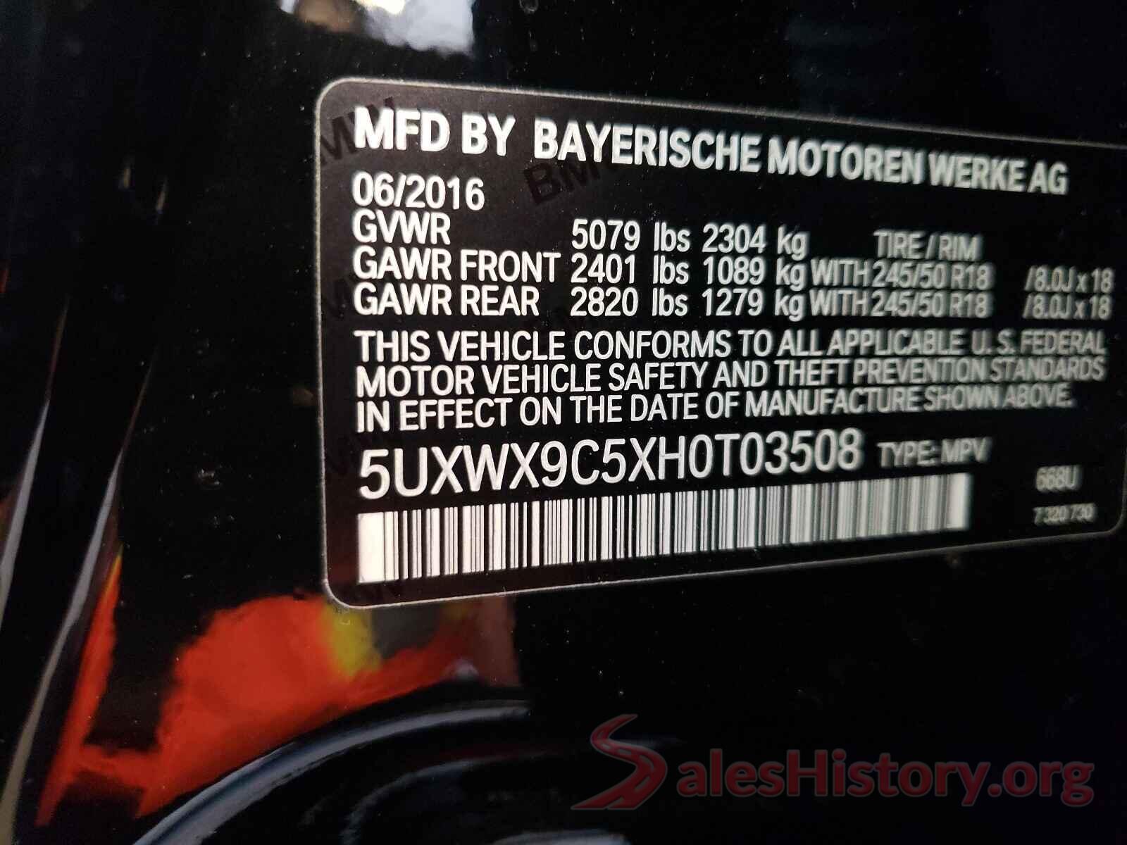 5UXWX9C5XH0T03508 2017 BMW X3