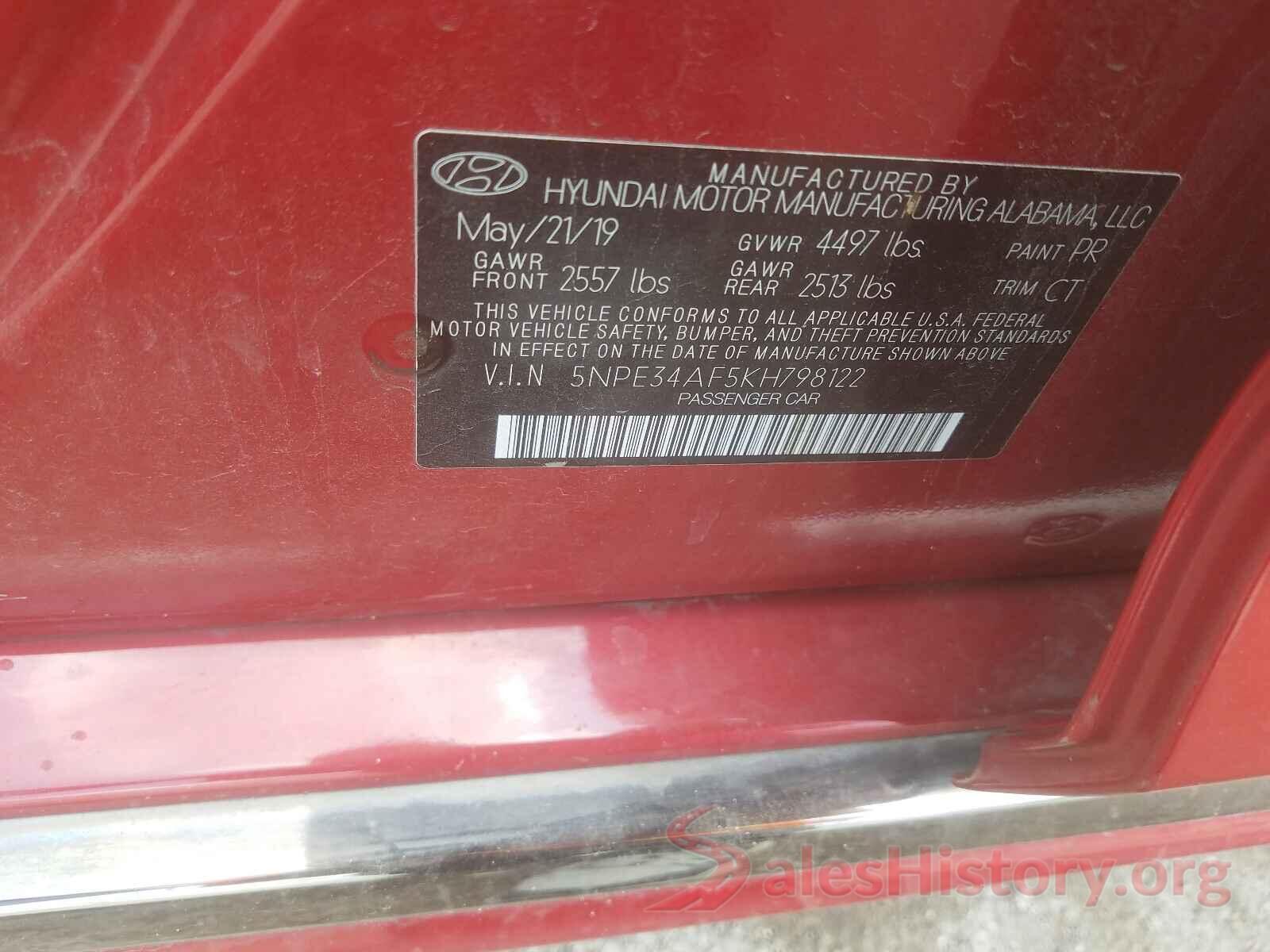 5NPE34AF5KH798122 2019 HYUNDAI SONATA