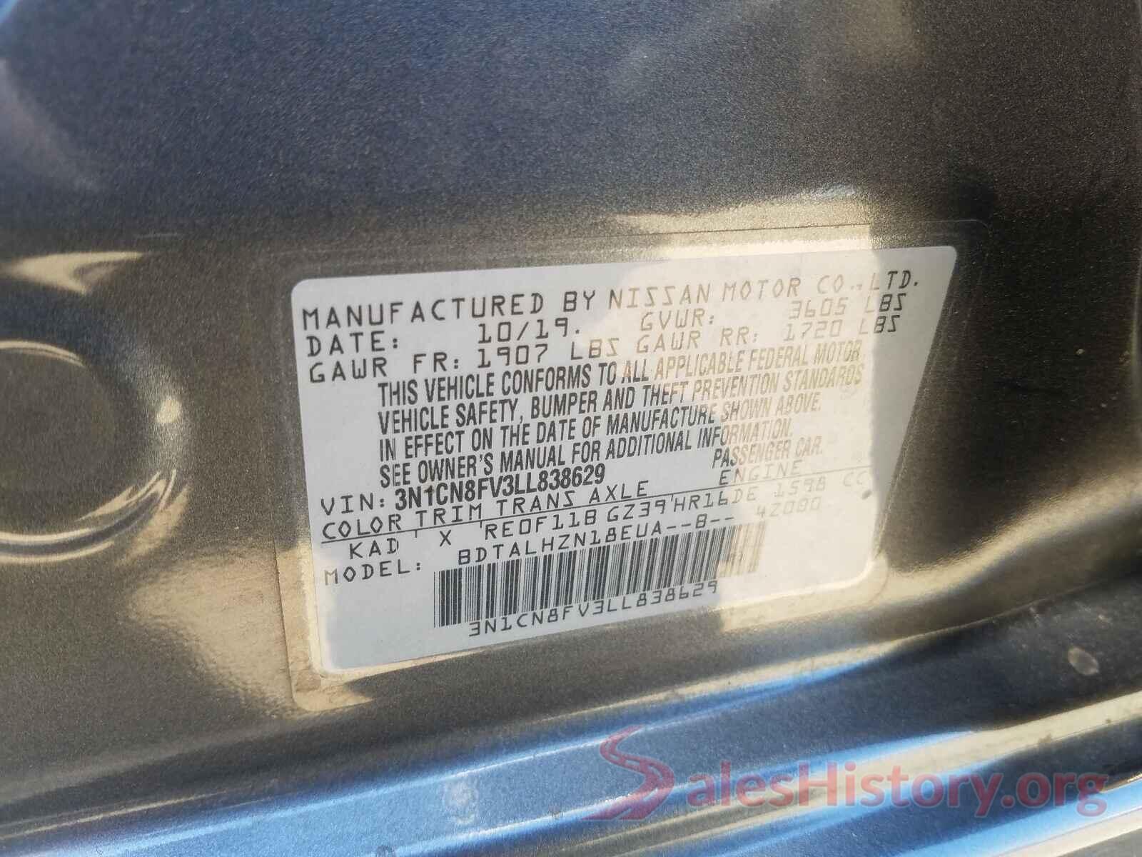 3N1CN8FV3LL838629 2020 NISSAN VERSA