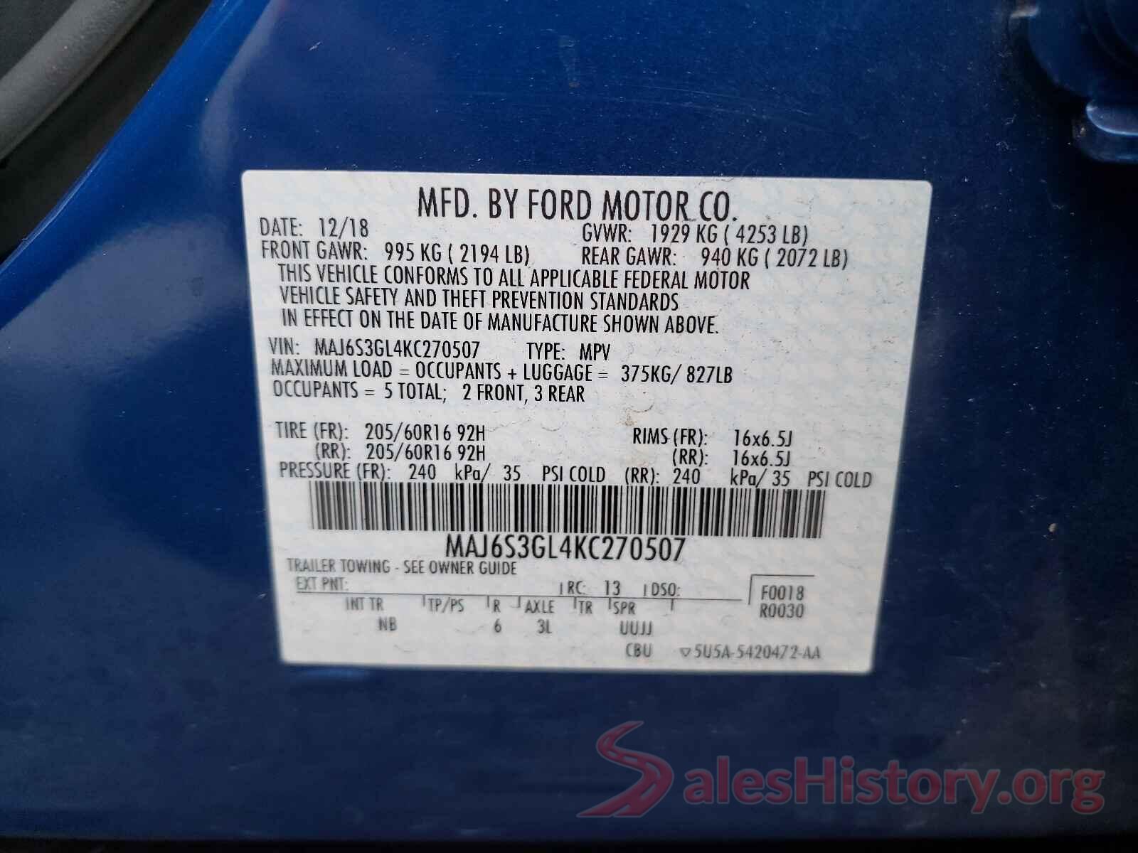 MAJ6S3GL4KC270507 2019 FORD ALL OTHER