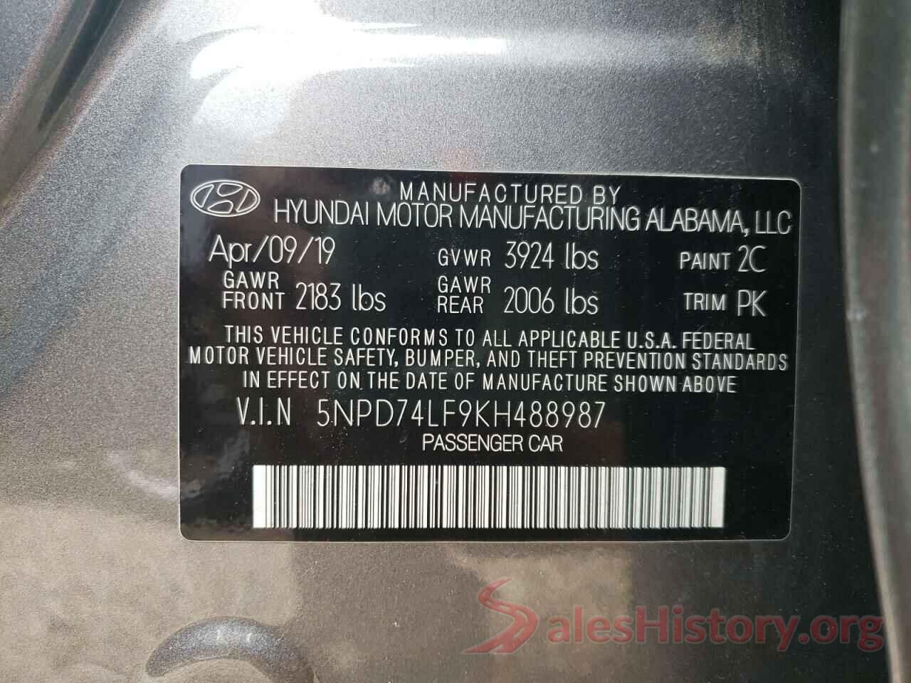 5NPD74LF9KH488987 2019 HYUNDAI ELANTRA