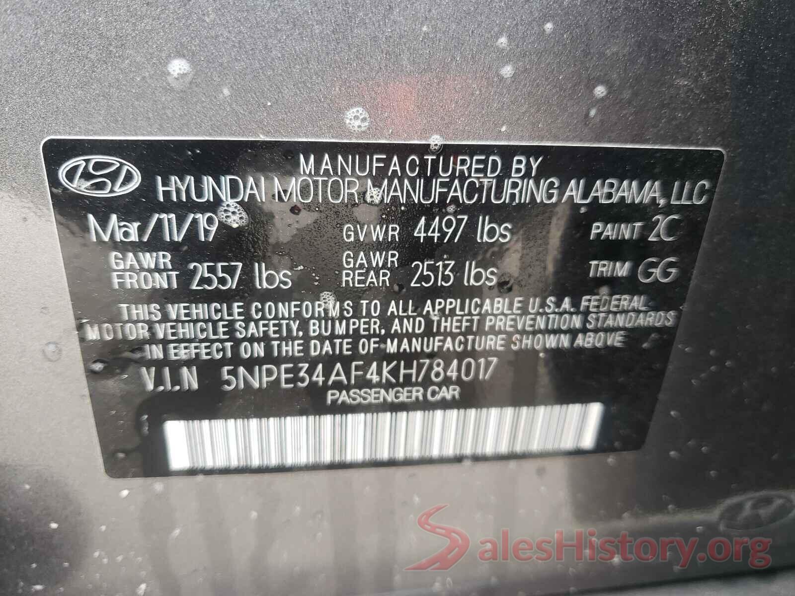 5NPE34AF4KH784017 2019 HYUNDAI SONATA