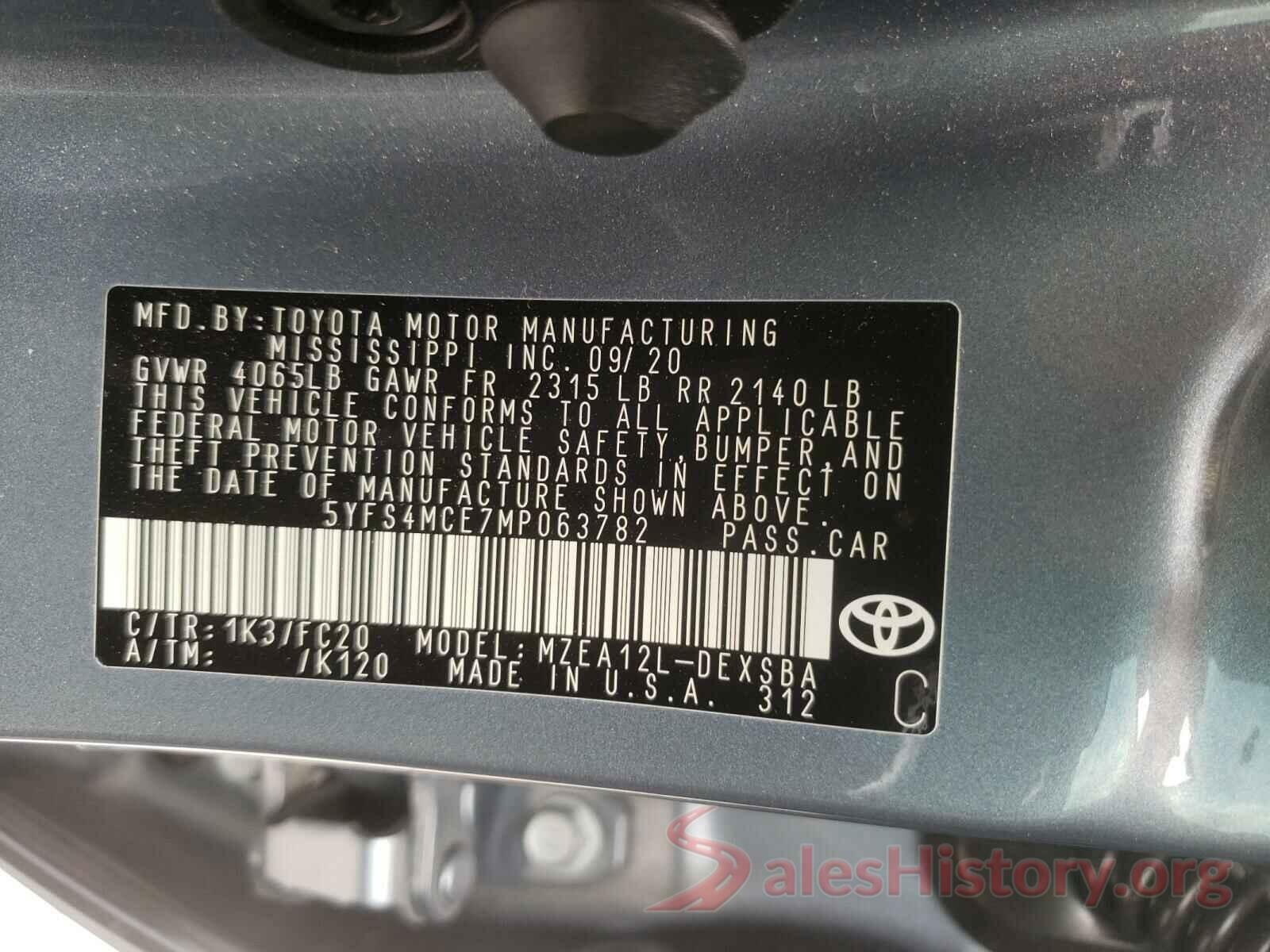 5YFS4MCE7MP063782 2021 TOYOTA COROLLA