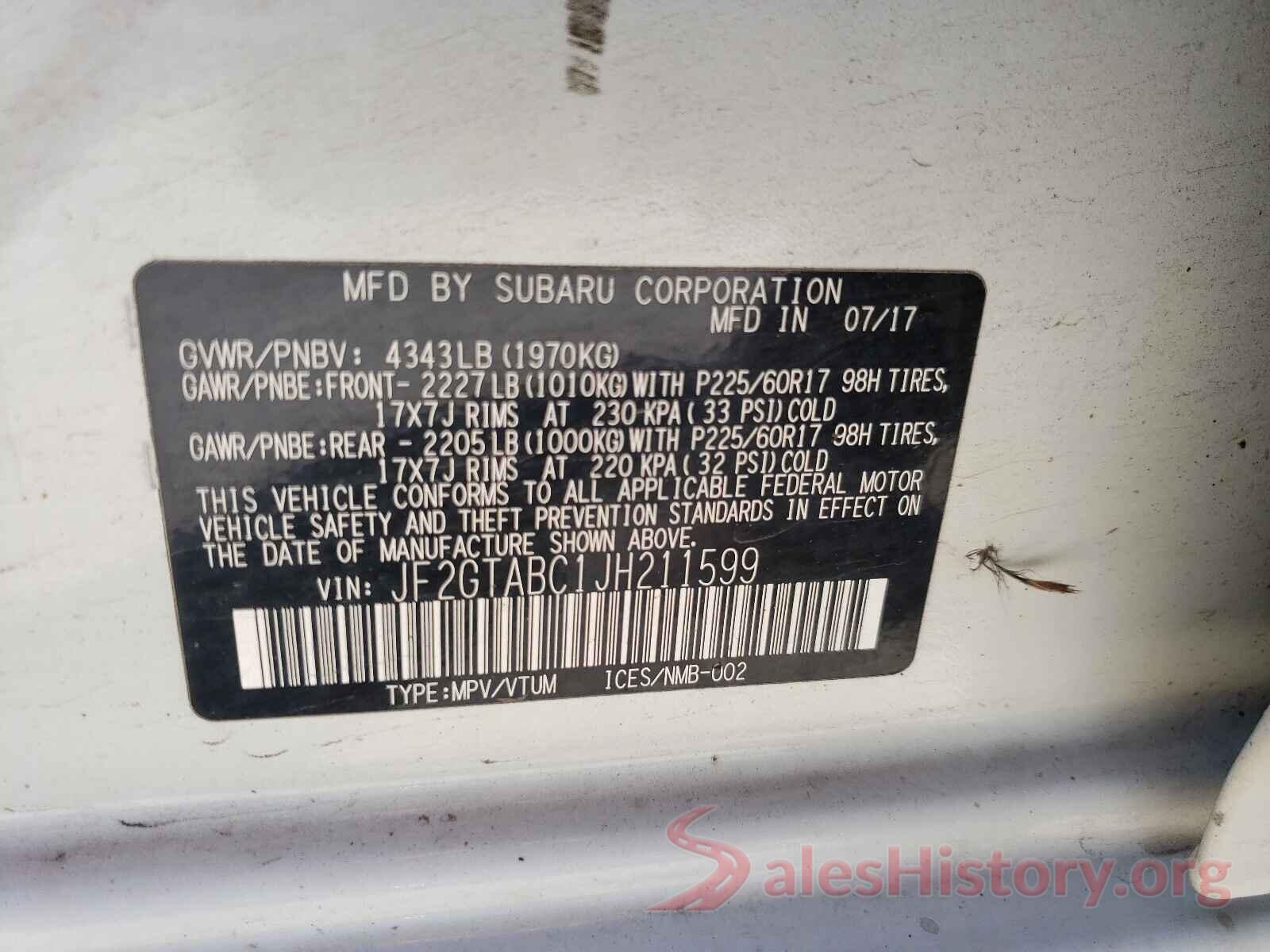 JF2GTABC1JH211599 2018 SUBARU CROSSTREK