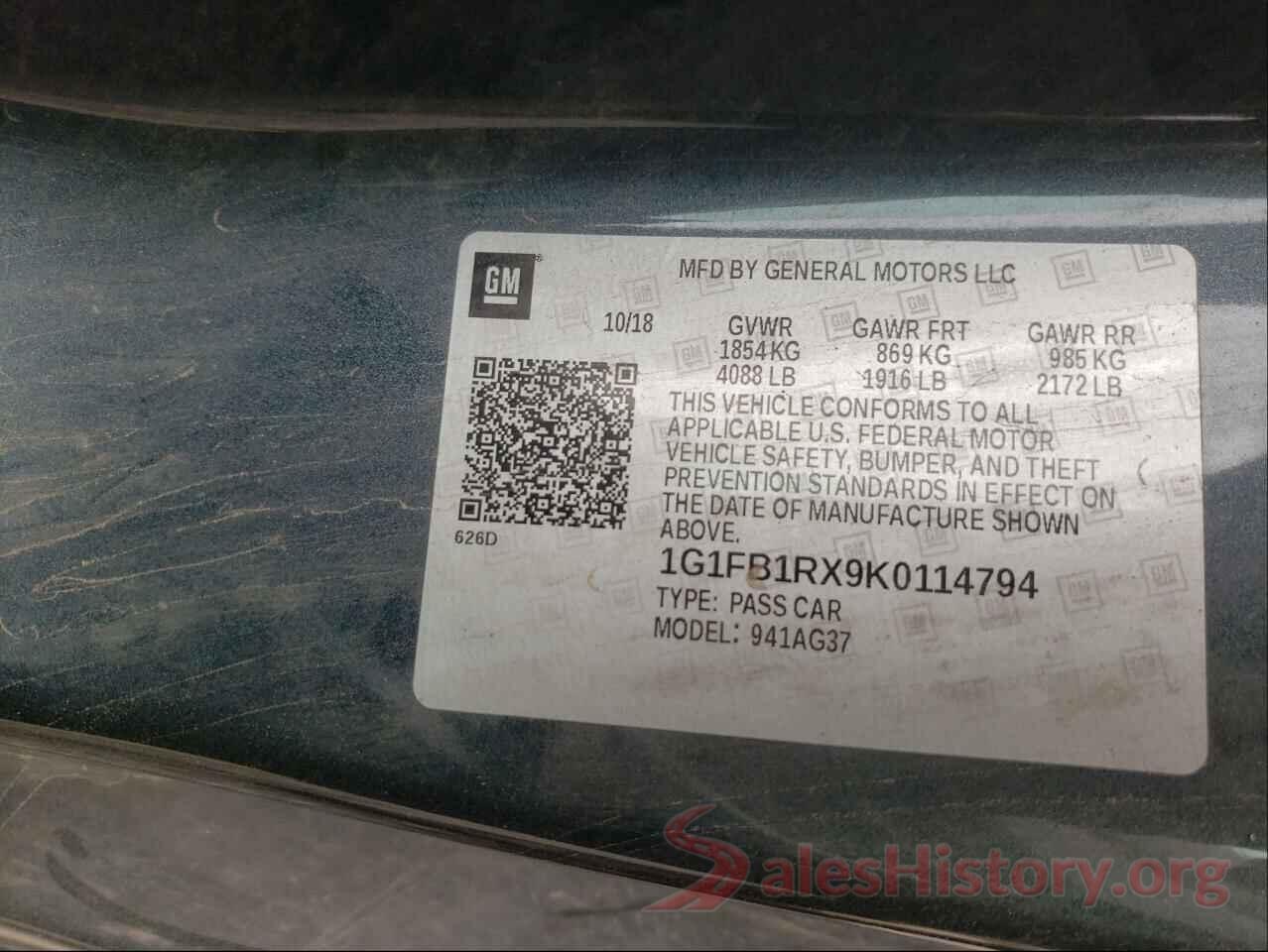 1G1FB1RX9K0114794 2019 CHEVROLET CAMARO