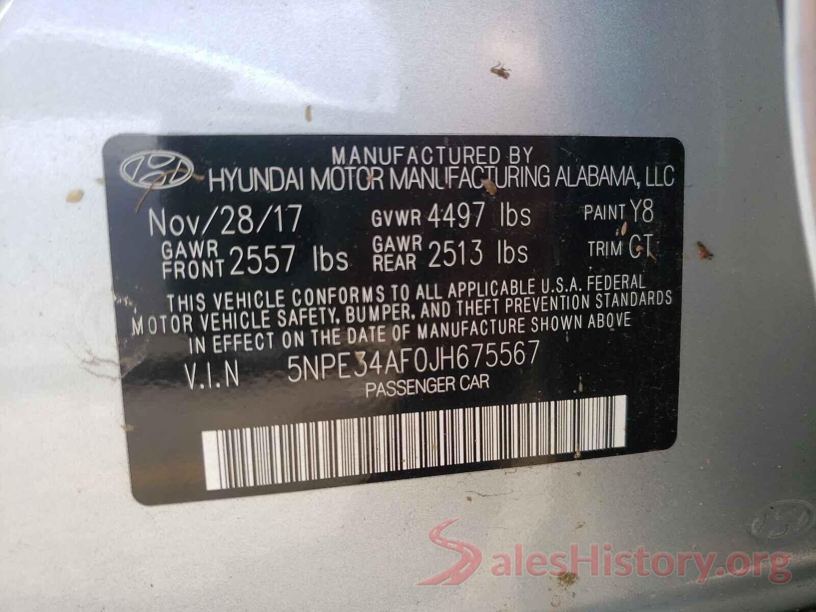 5NPE34AF0JH675567 2018 HYUNDAI SONATA