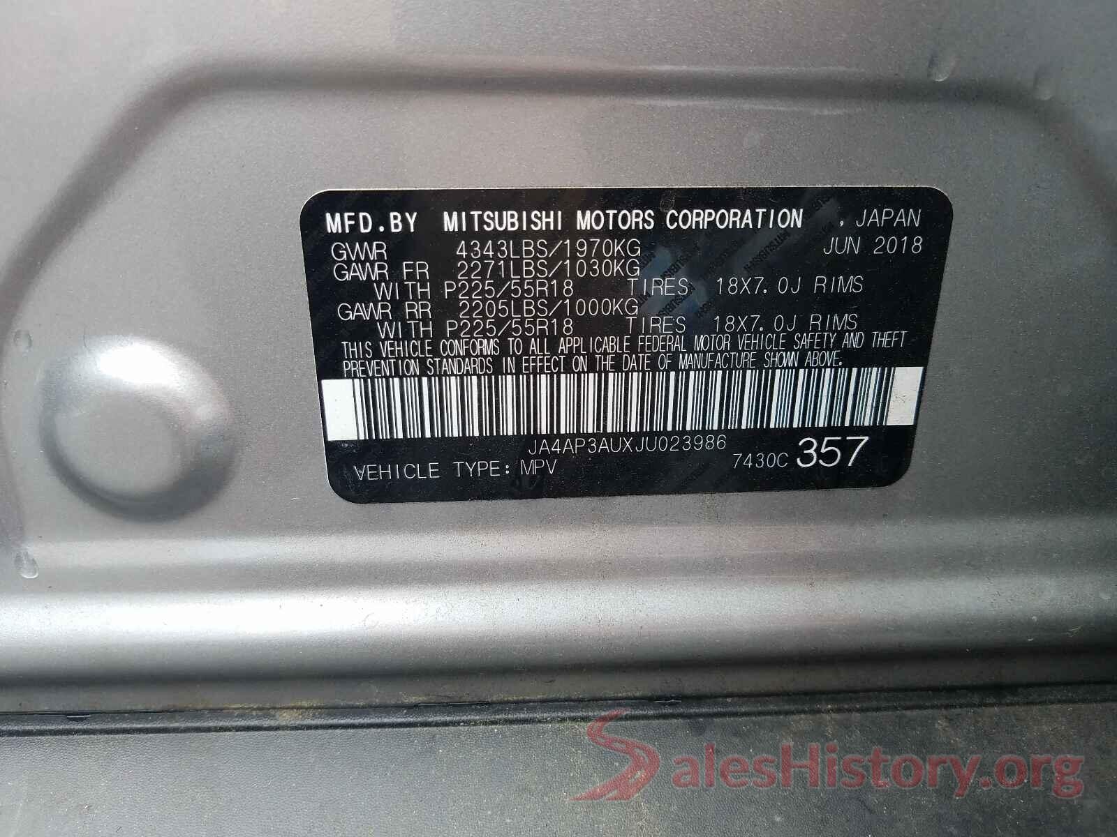 JA4AP3AUXJU023986 2018 MITSUBISHI OUTLANDER