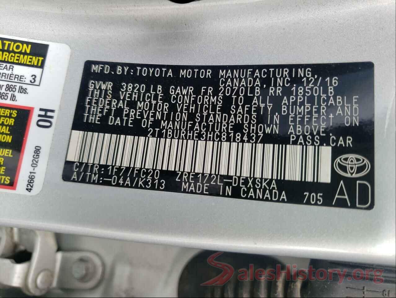 2T1BURHE3HC818437 2017 TOYOTA COROLLA