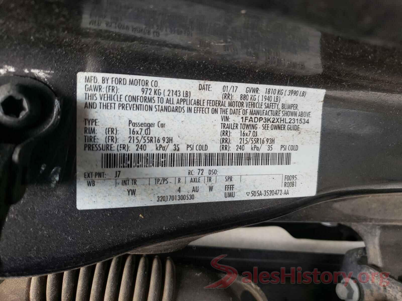 1FADP3K2XHL231534 2017 FORD FOCUS