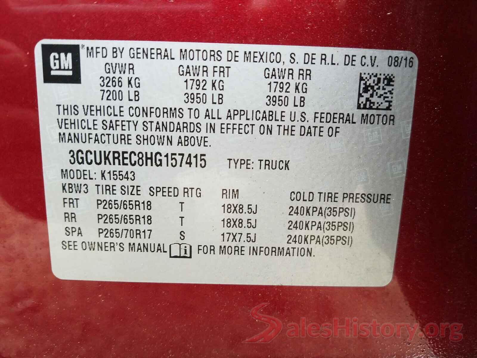 3GCUKREC8HG157415 2017 CHEVROLET SILVERADO