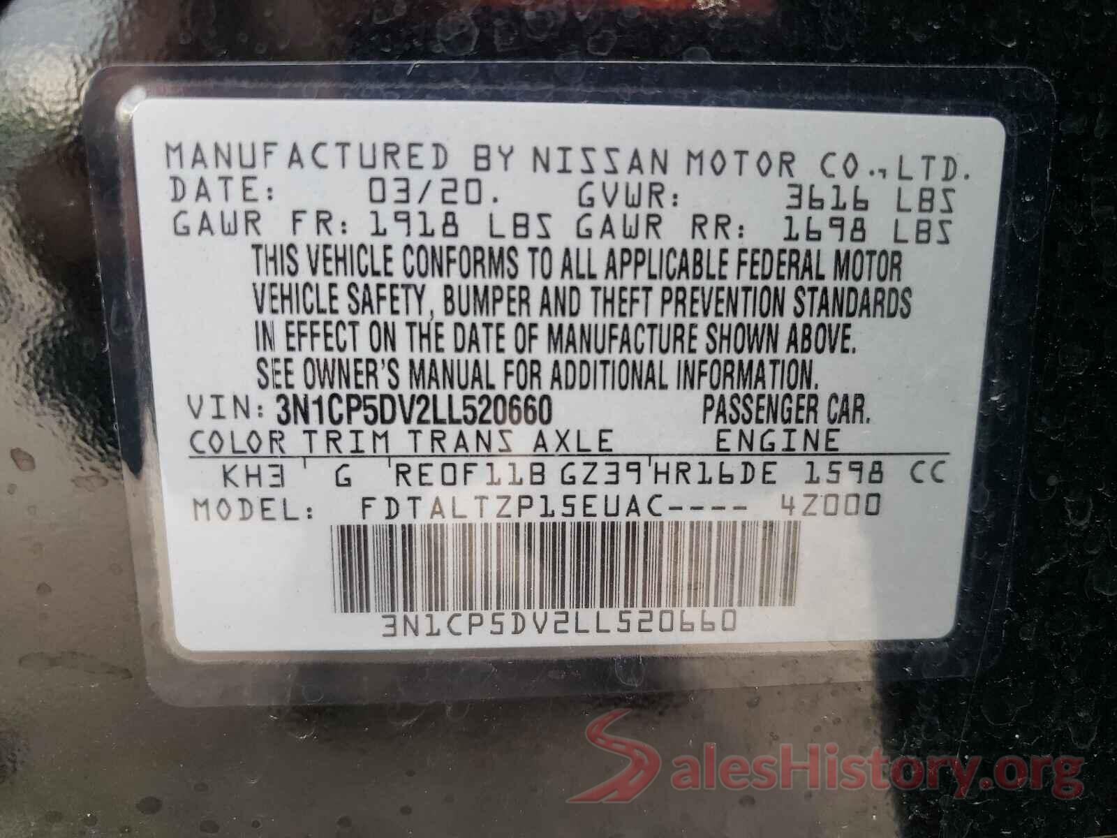 3N1CP5DV2LL520660 2020 NISSAN KICKS