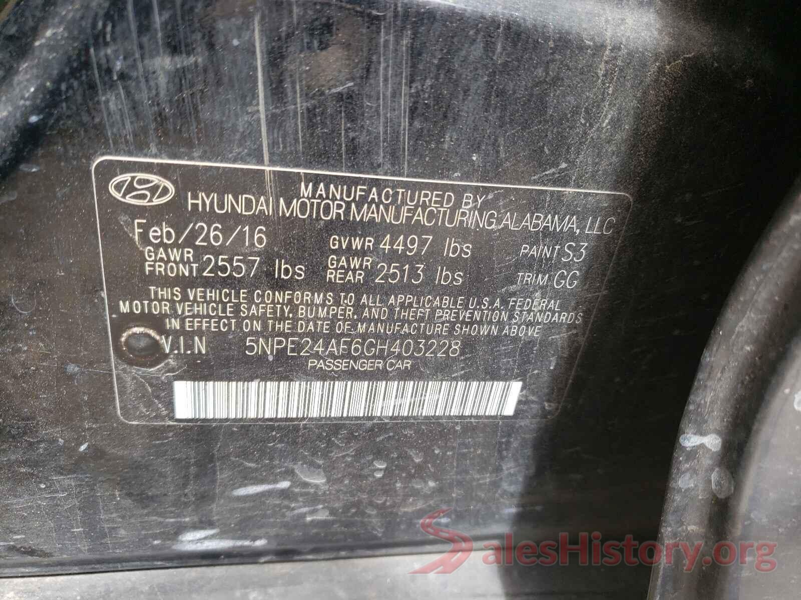 5NPE24AF6GH403228 2016 HYUNDAI SONATA