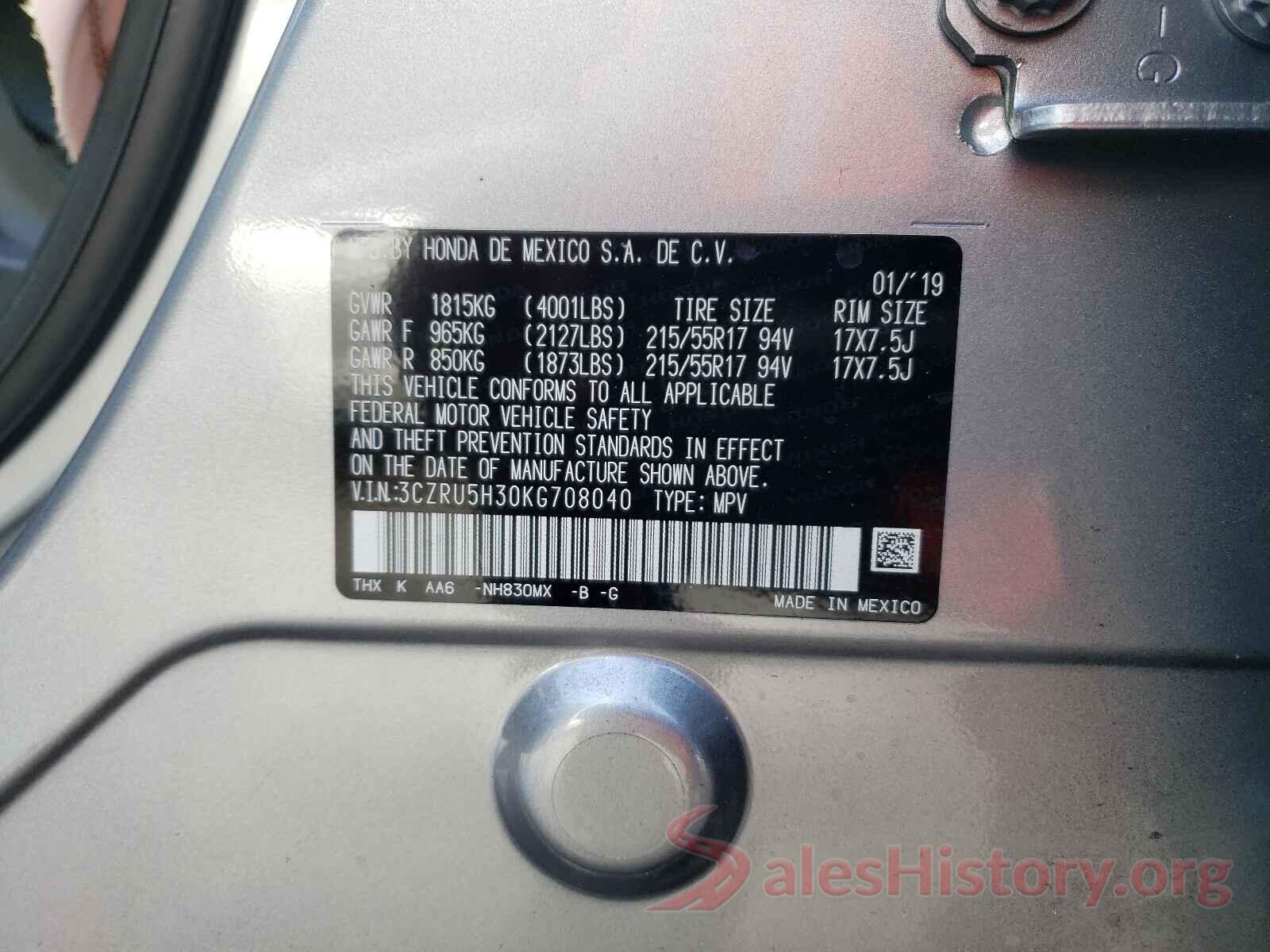 3CZRU5H30KG708040 2019 HONDA HR-V