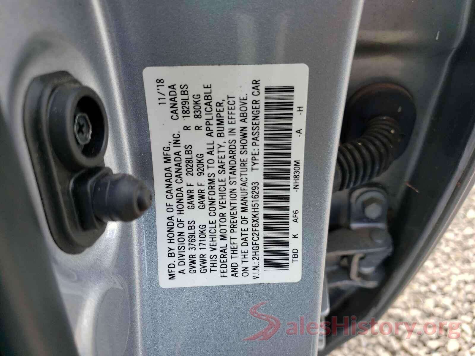 2HGFC2F6XKH516293 2019 HONDA CIVIC