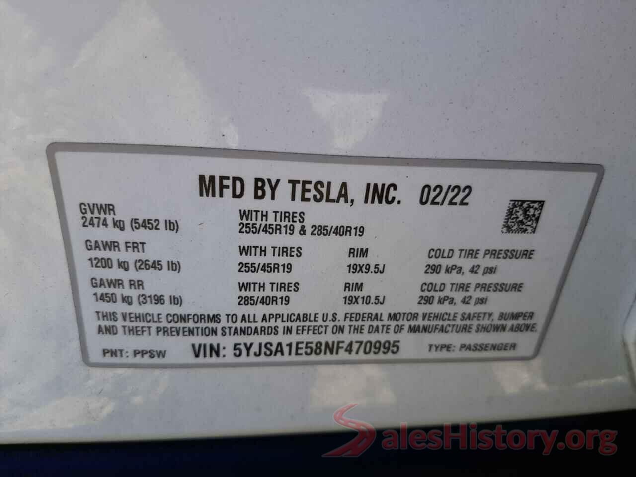 5YJSA1E58NF470995 2022 TESLA MODEL S