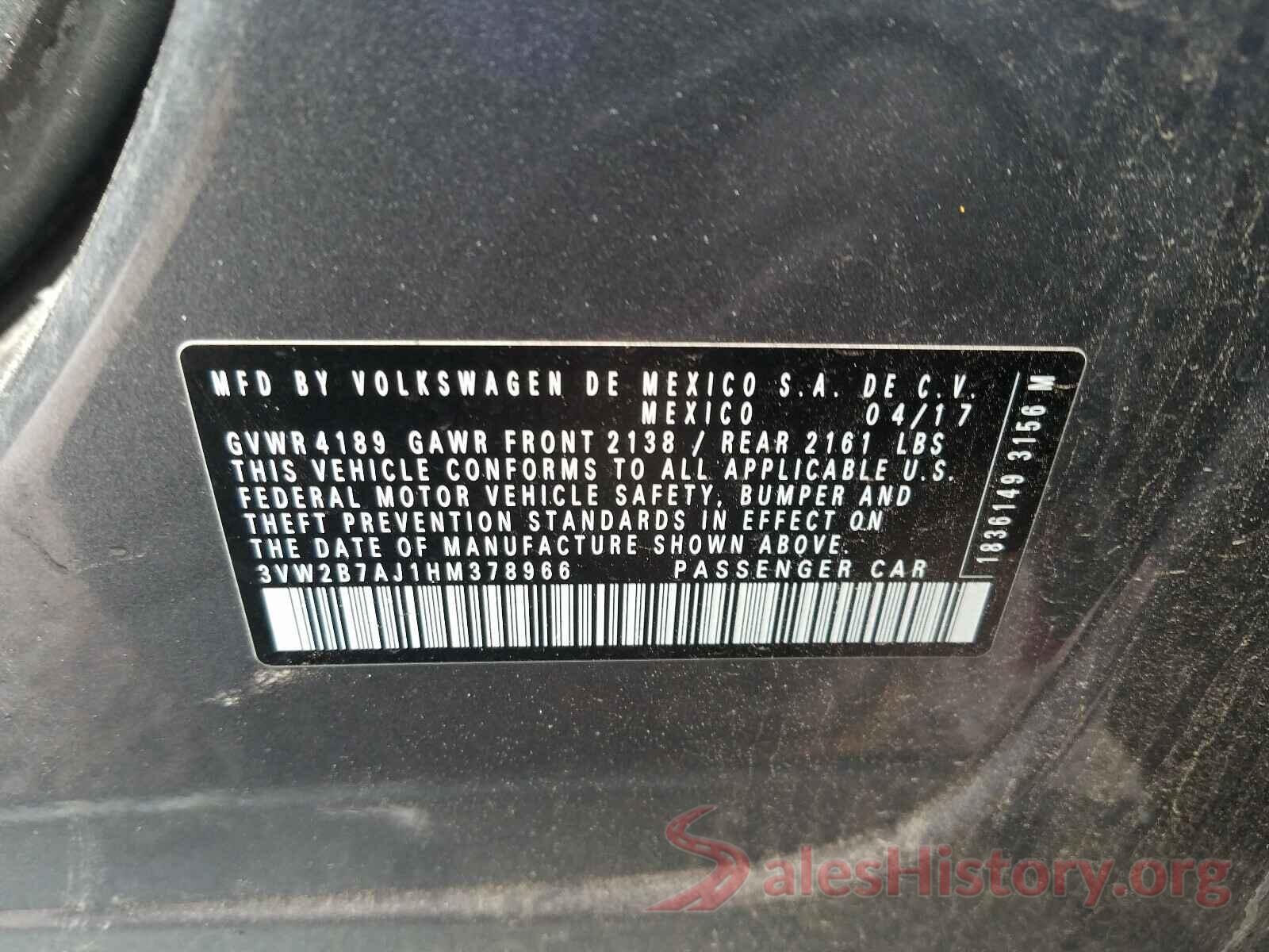 3VW2B7AJ1HM378966 2017 VOLKSWAGEN JETTA