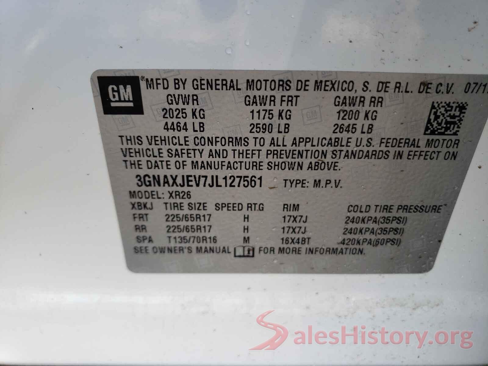 3GNAXJEV7JL127561 2018 CHEVROLET EQUINOX